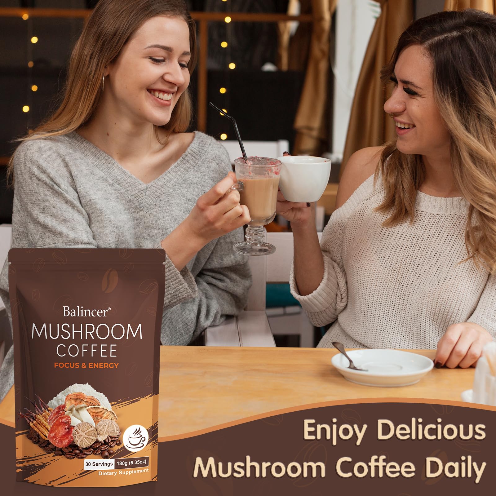 Mushroom Coffee with 6 Adaptogenic Mushrooms, Medium Roast, 60 Servings — Amazon image 6