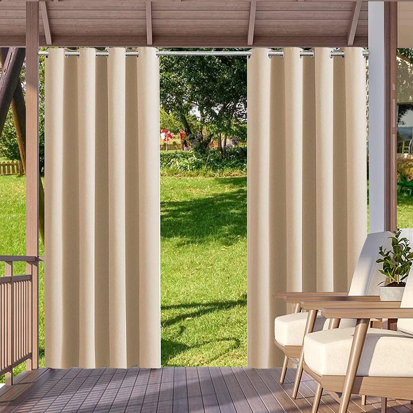 Rideau Exterieur Terrasse avec Oeillets en Haut et Bas Coupe-Vent Rideau Pergola Extérieur Imperméables Rideau Occultant pour Jardin Terrasse Pavillon (Color : Beige, Size : 1.5x2.5m)