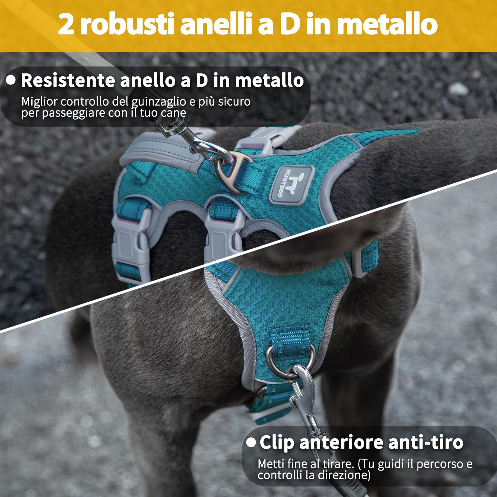 Huntboo Pettorina per cani No Escape, pettorina a prova di fuga, pettorina per cani di grossa taglia senza maniglia,completamente riflettente, traspirante, gilet regolabile per passeggiate e corsa