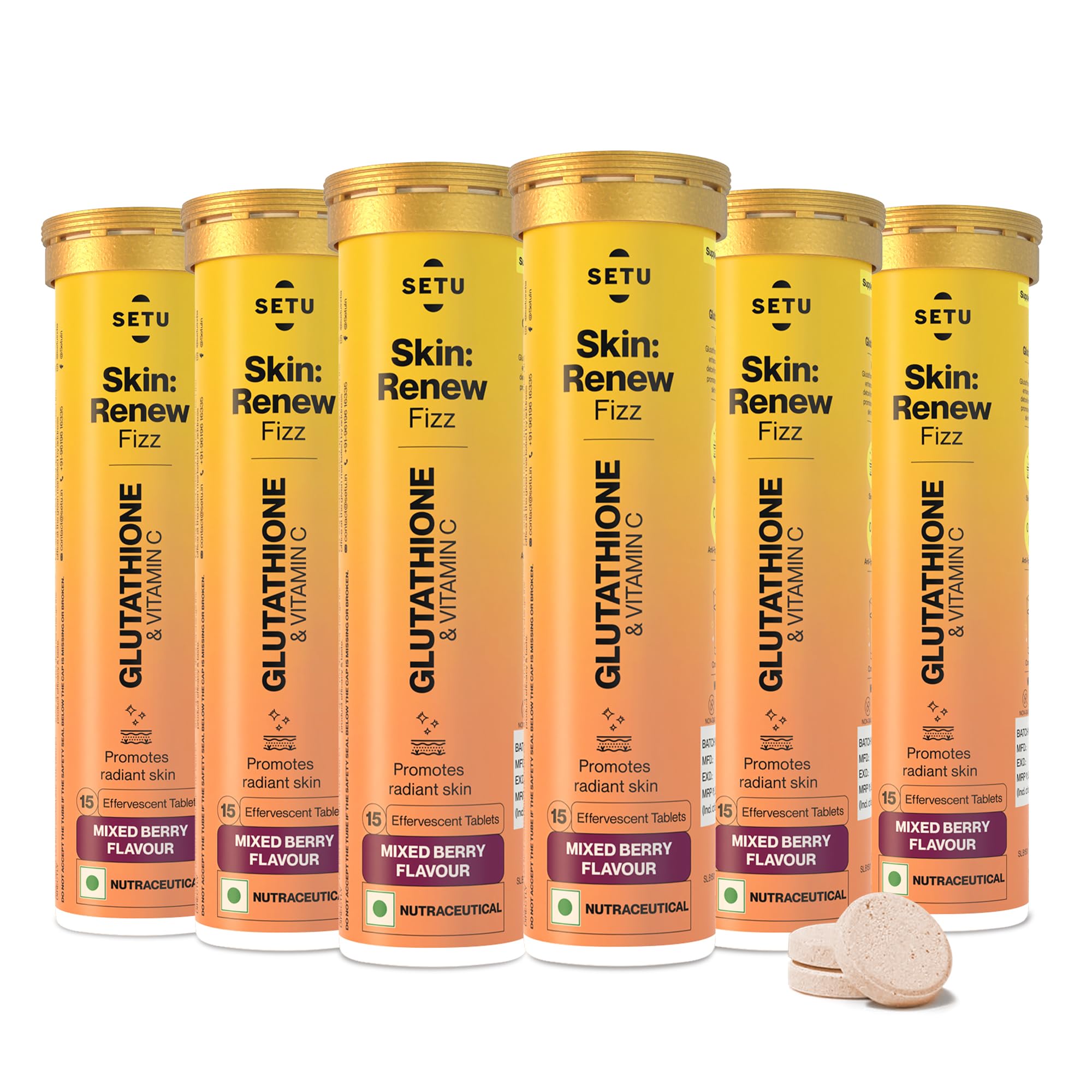 Setu Skin Renew Glutathione Tablets For Glowing Skin | L-Glutathione & Vitamin C For Antioxidant Support, Skin Glow & Anti-Pigmentation | 90 Effervescent Tablets, Mixed Berry (Pack of 6) (B0D2RQ8MPZ) Amazon Price History, Amazon Price Tracker
