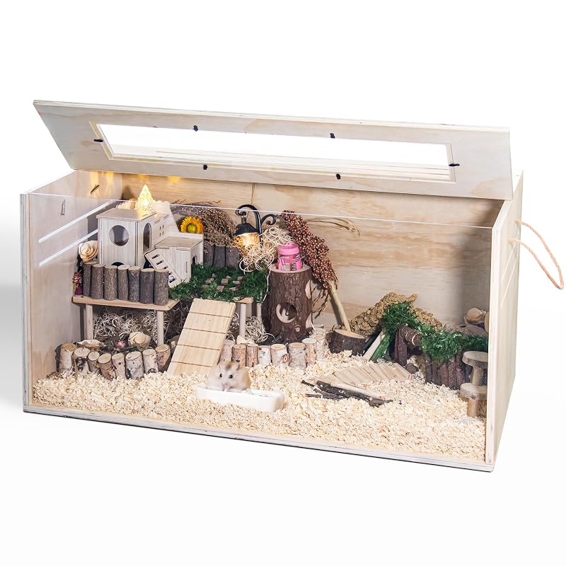 Gaiola para Pequenos Animais SUNRISELAND em Madeira com Painéis de Acrílico e Abertura Superior S25-CSG-S