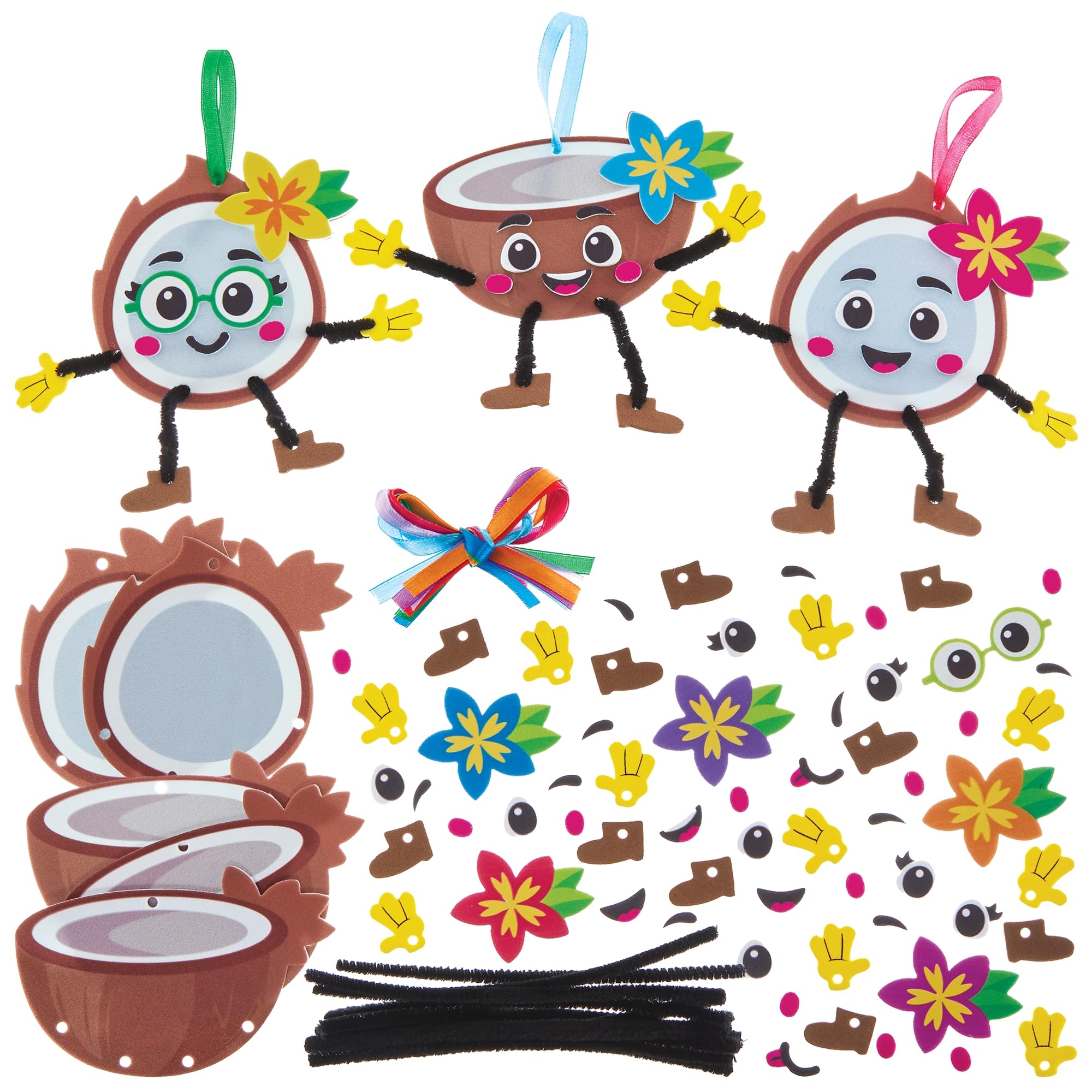 Baker Ross FN504 Coconut Mix & Match Decoration Kits - Pack of 8, Foam Arts and Crafts Decoration Kits for Kids