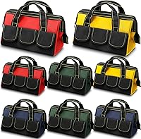 Silkfly 8-Pack Heavy Duty Tool Bags for Men - 16" Waterproof Hard Bottom Wide Mouth Tote with Multi-Pockets for Electricians, Mechanics & Dads