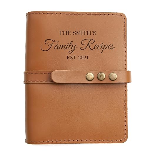 Family Recipe Book - Personalized Leather Journal to Write in Recipes - Custom Recipe Book - Christmas Gift for Mom - Engraved Recipe Notebook - Personalized Blank Recipe Book with Leather Cover