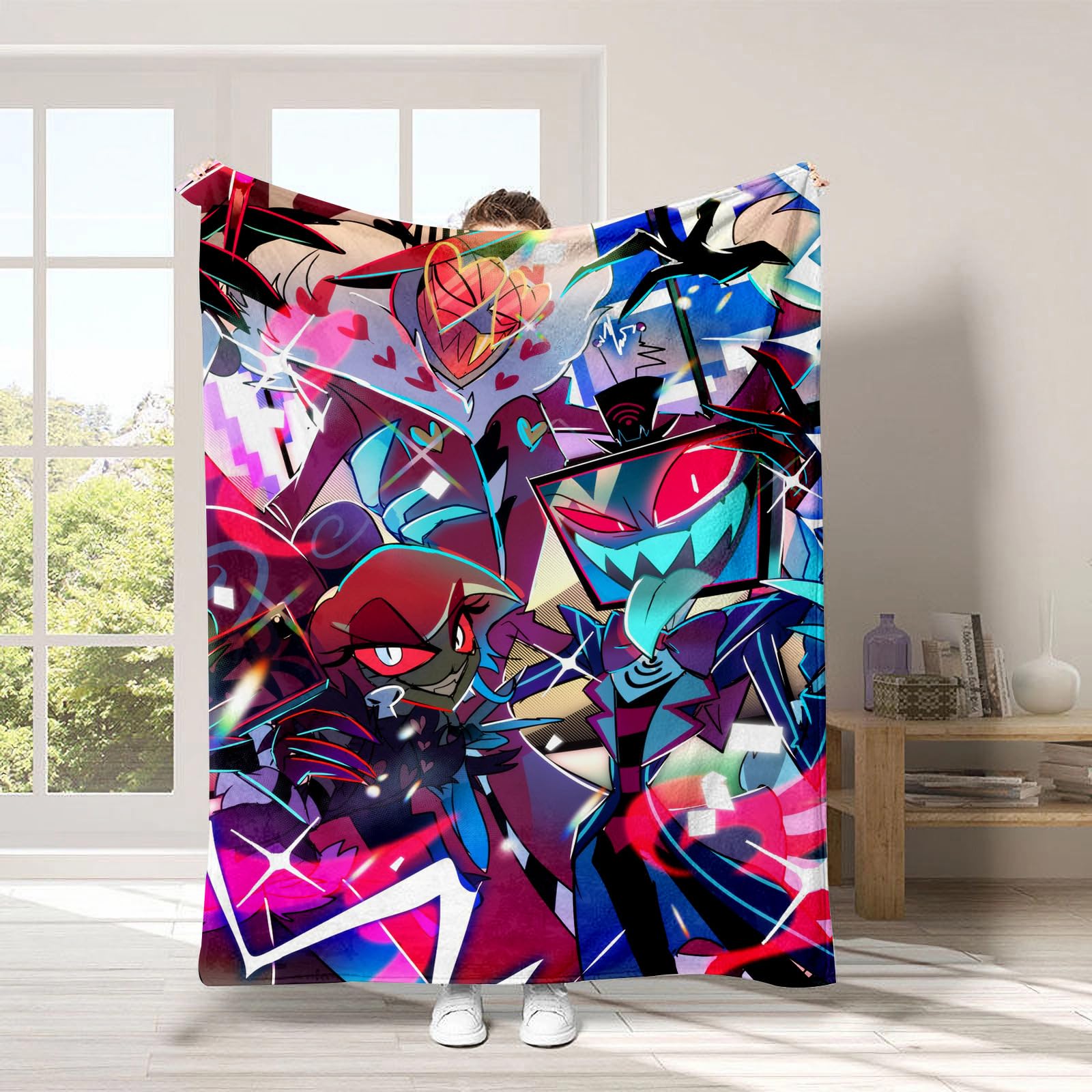 Zhongkaihua Hazbin Hotel Theme Blanket Charlie Morningstar Blanket Vaggie Anime Print Soft Fluffy Flannel Blanket, Rest Bedding Travel Blanket Warm Home Gift