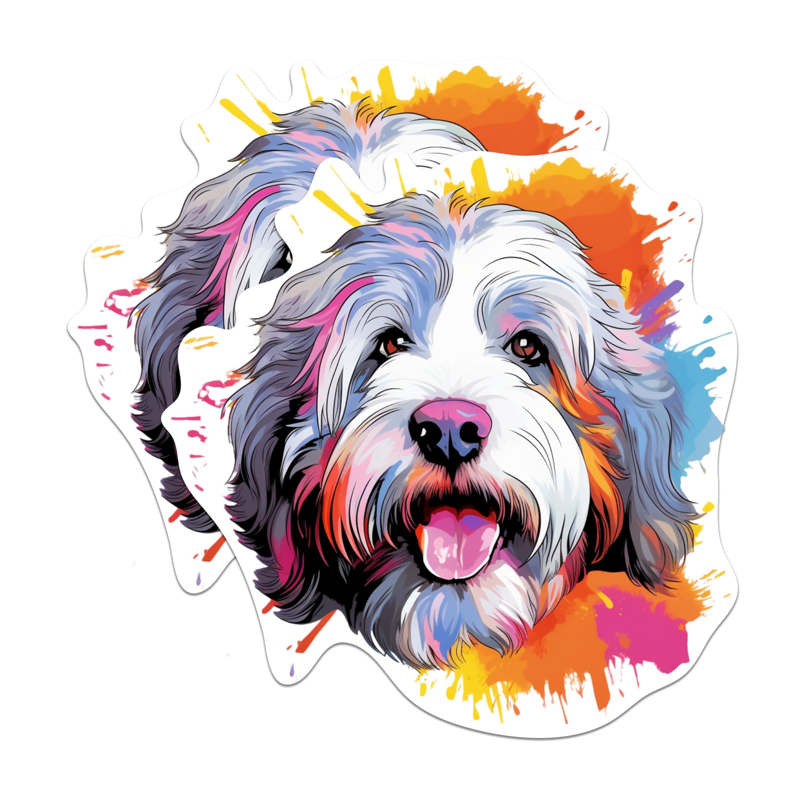 (2 Pack) Old English Sheepdog Dog Breed Stickers - 5 Inches On Longest Side - Choose from Over 100 Dog Breeds - for Cars, Trucks, Skateboards, Laptops - Made in USA - BMCS1910