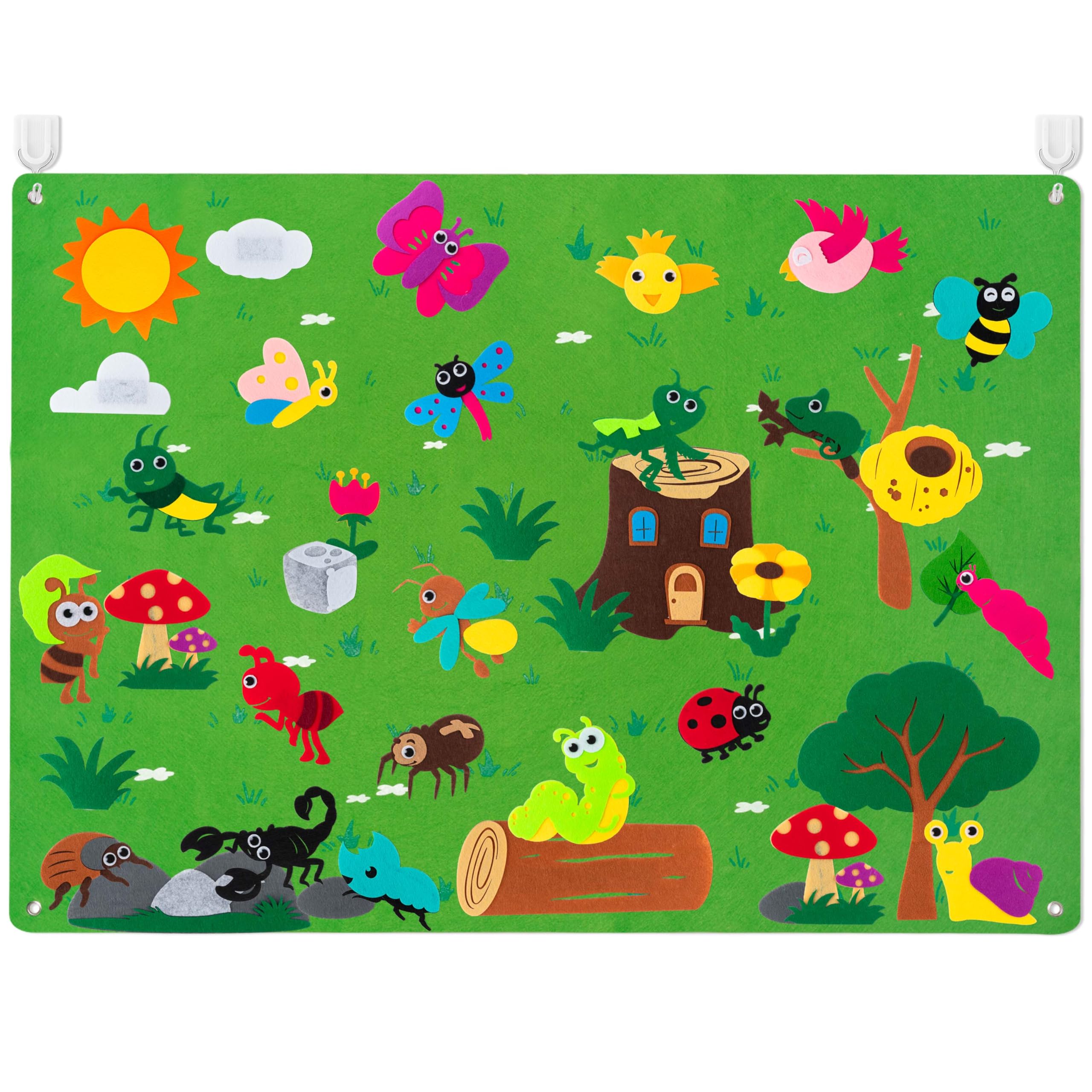 WATINC Insect Teaching Felt Board Story Set 3.5 Ft 45Pcs Preschool Bug Animals Caterpillar Bee Butterfly Dragonfly Storytelling Flannel Early Learning Play Kit Wall Hanging Gift for Toddlers (Green)