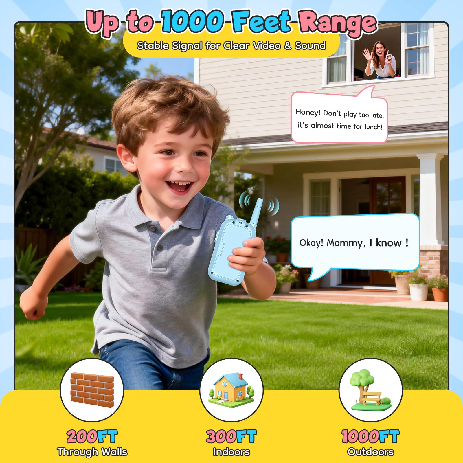 Video Talkie Walkie Enfants, 2 Pack Talkie Walkies Rechargeable avec Voix Changée & Caméra HD, Talkie- Walki e Longue Portée, Jouet Cadeaux pour Garçons/Filles de 3 à 12 Ans
