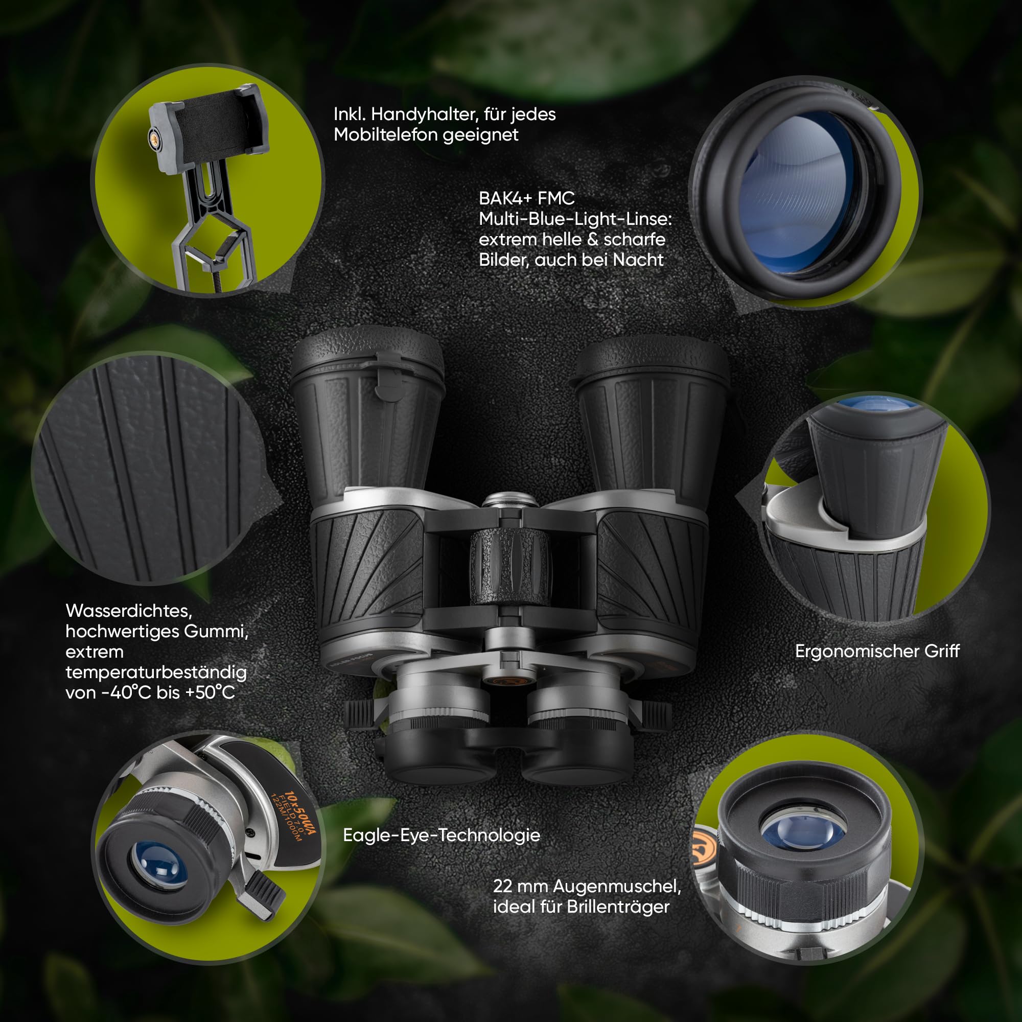 Fernglas 10x50, mehrfacher [TESTSIEGER] für Erwachsene, Eagle-Eye-Technologie, 22mm HD Augenmuschel, BAK4+FMC, Feldstecher, für Brillenträger, Reisen, Jagd, Vogelbeobachtung