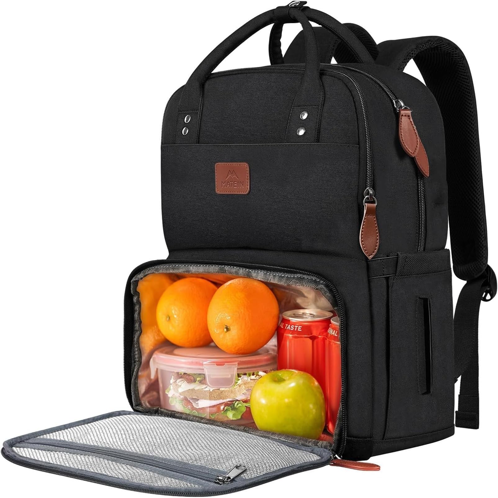 MATEIN Zaino Porta PC 17,3 Pollici, Zaino Lavoro Donna e uomo Impermeabile | Zaino Porta PC con Scomparto Porta Pranzo Termico, Zaino Refrigerante, Borsa Termica Impermeabile per Viaggi e Lavoro, Nero