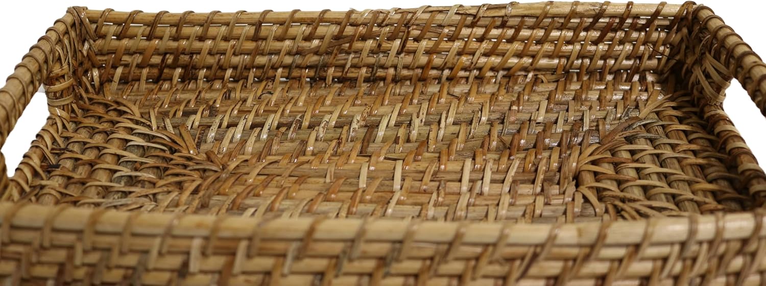 Home&Manor 14" Rattan Rectangle Tray