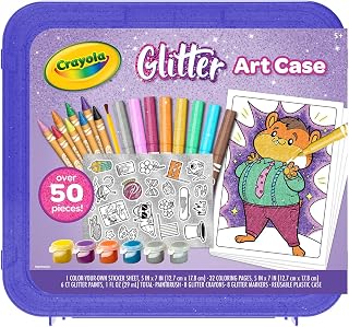 Crayola Glitter Art Kit 50+ Pieces - Glitter Crayons, Markers, Paint, Coloring Pages & Portable Case for Kids Ages 5+