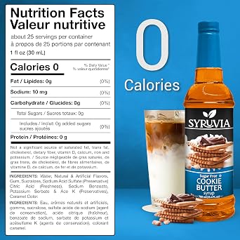 Syruvia Sugar-Free Cookie Butter & Maple Bourbon Pecan Coffee Syrup - 25.4 fl oz Premium Coffee Flavoring Syrup. 0 Calories, Kosher and Gluten-Free. Perfect for Drinks, Sodas, Shakes, Desserts, More