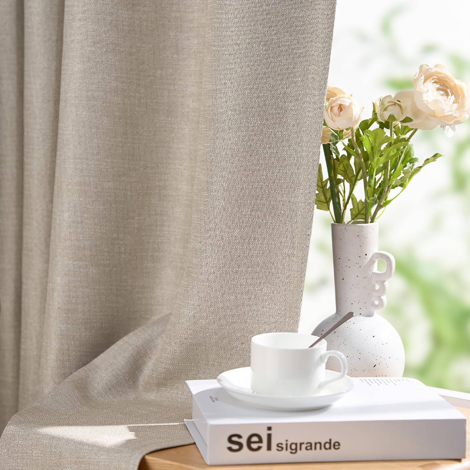 jinchan 85% Blackout Curtain Faux Linen Textured Curtain for Bedroom, 96 Inch Long Taupe Black Out Curtains Room Darkening Grommet Top Window Drape, Curtain for Living Room 2 Panels