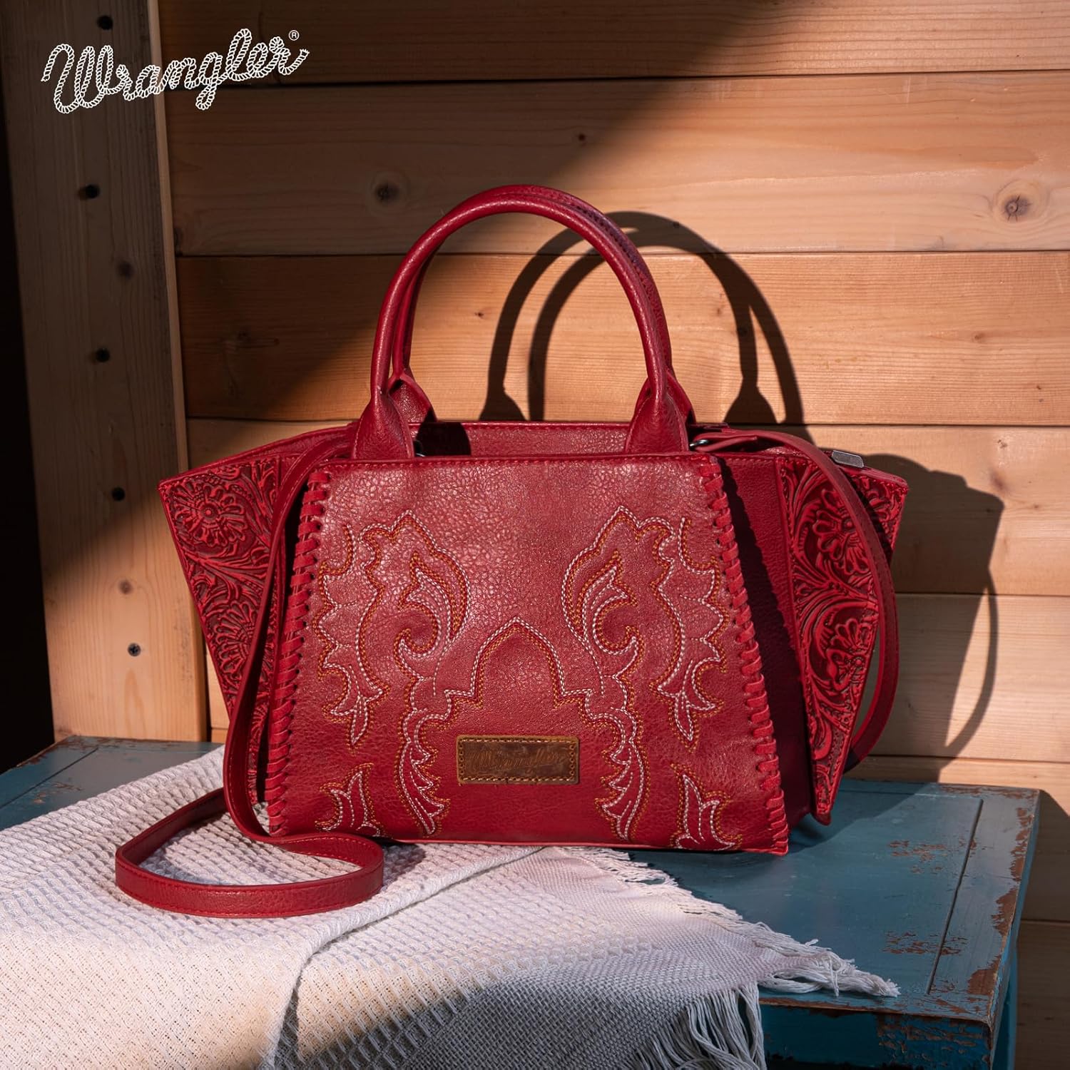 Wrangler Purse for Women Embroidered Boot Scroll Tote Bag Rodeo Top Handle Handbags with Crossbody Strap