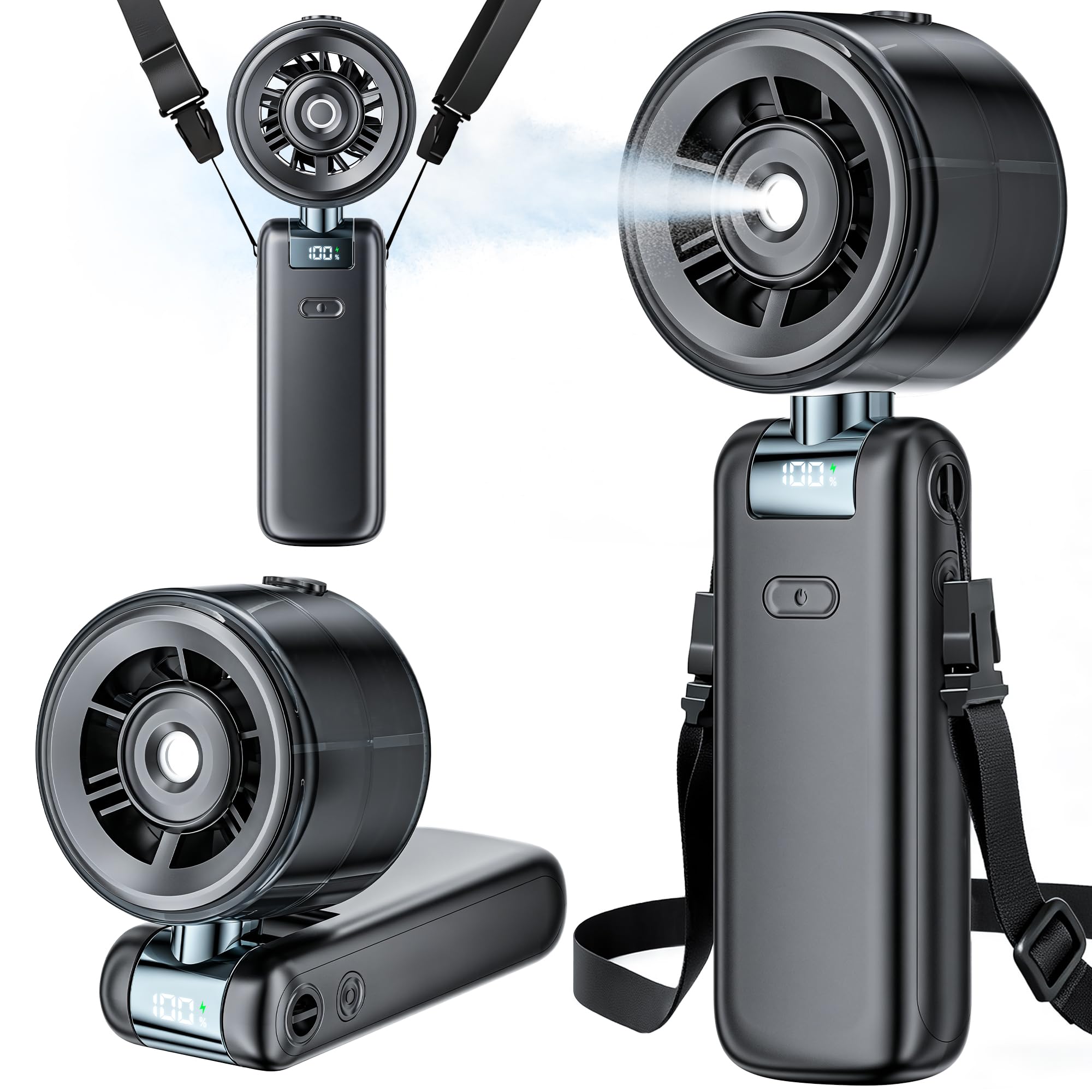 Handventilator mit Wasserkühlung, Turboventilator Klein mit Kühlnebel Spray, USB Wiederaufladbarer Akku Mini Ventilator 4000mAh, Hand Fan klappbarer Wassersprüher für Sommer Outdoor