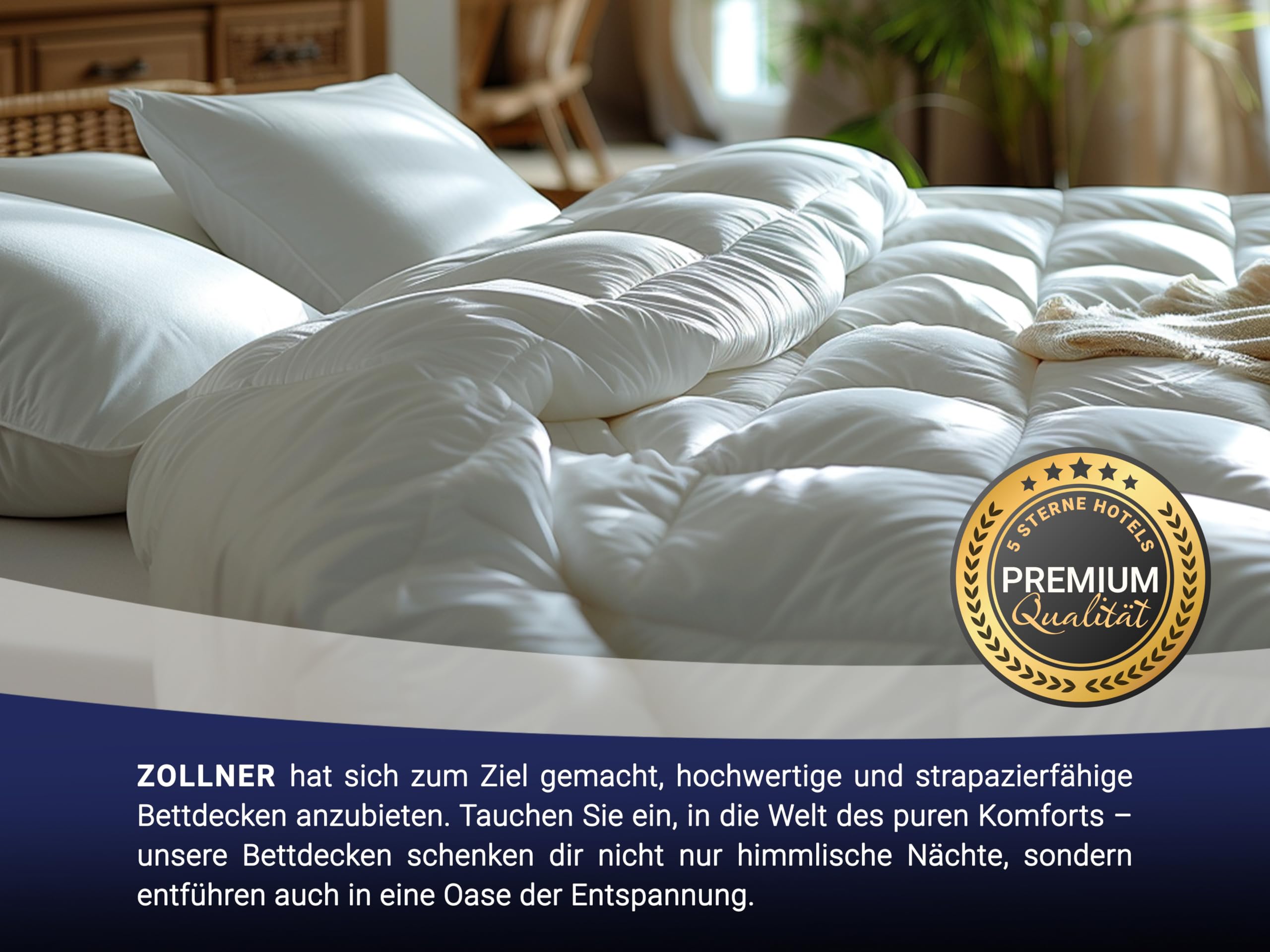ZOLLNER Daunenbettdecke aus 90% Daunen und 10% Federn - atmungsaktive Ganzjahresdecke mit Kassettensteppung - Made in Europe - 135x200 cm - Hotelqualität - Oeko Tex® Zertifiziert
