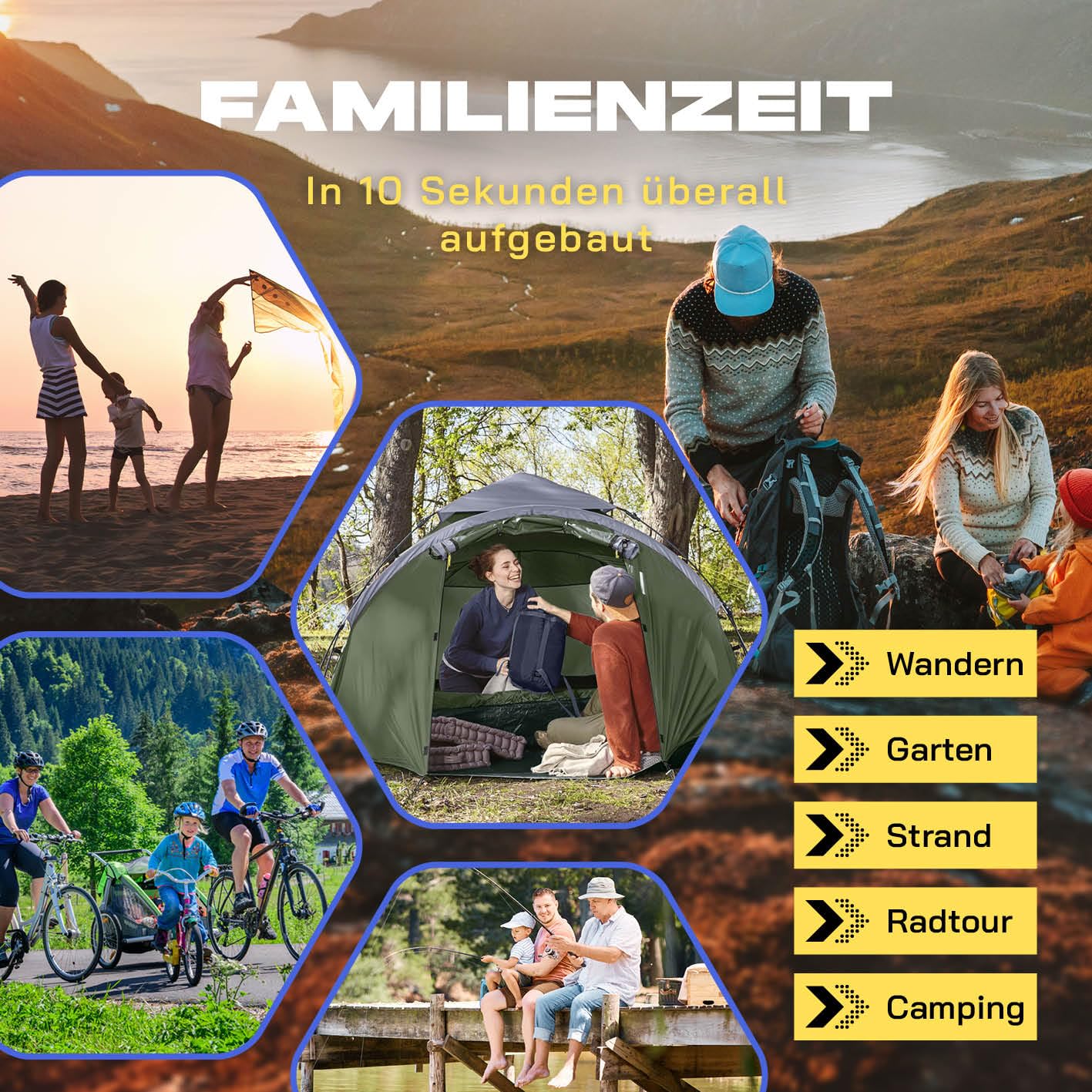 Lumaland Pop Up Zelt | 3-4 Personen Familienzelt | Wurfzelt 220x220x130 cm | Wasserdicht & Windfest | Ideal als Camping, Festival & Reise Zelt | Ultraleicht & Robust