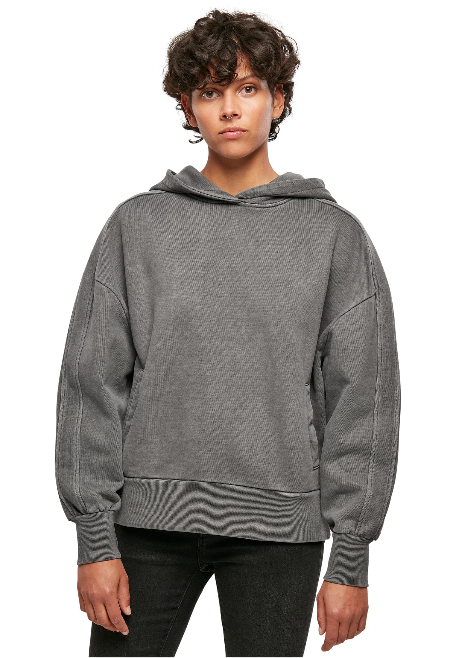 Urban Classics Women's Ladies Heavy Terry Garment Dye Hoody Sweatshirt, Darkshadow, XS, Darkshadow, XS