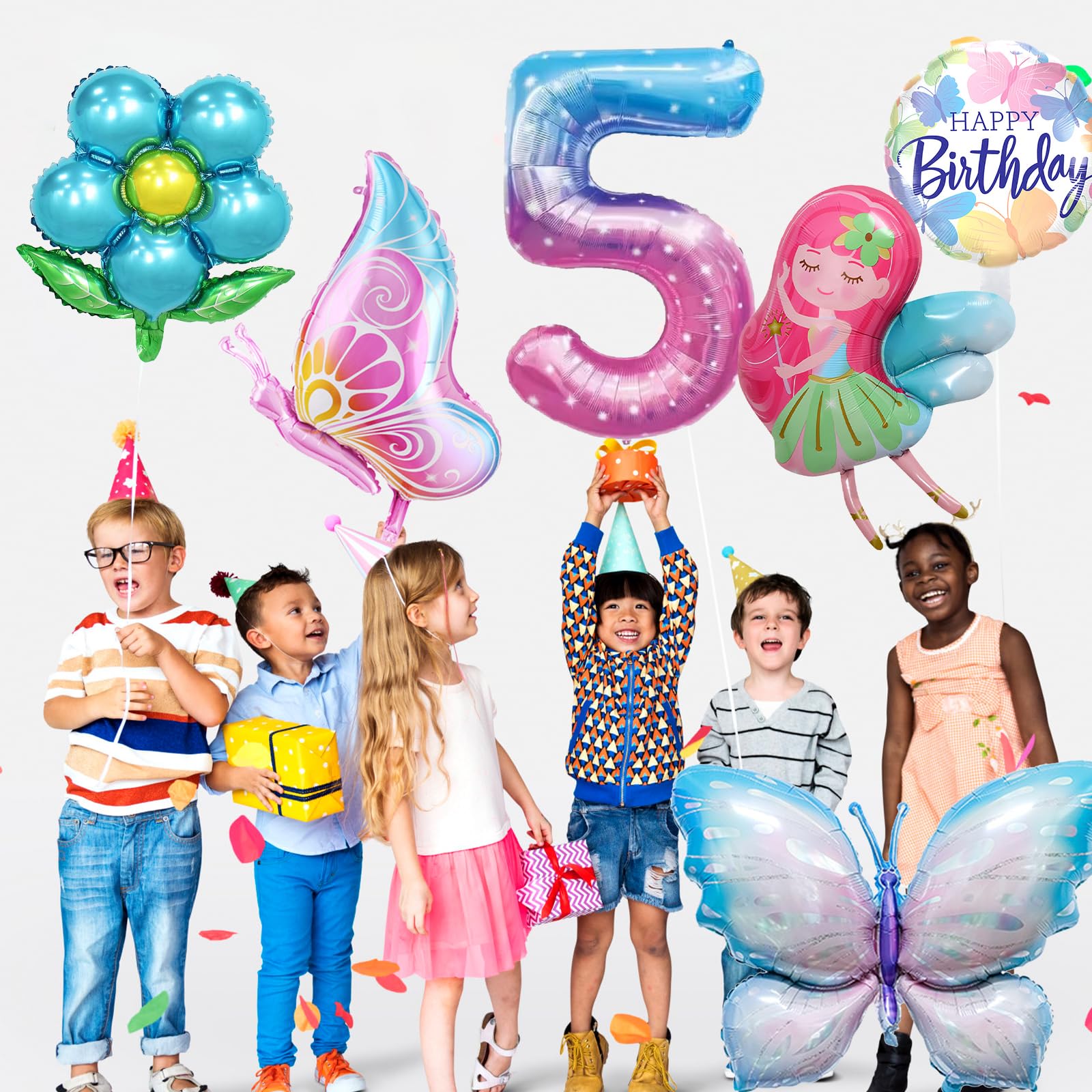 Palloncini Farfalla Per Compleanno 5 Anni - Set Decorazione A Tema Fata Arcobaleno Per Feste Bambine - Foto 9