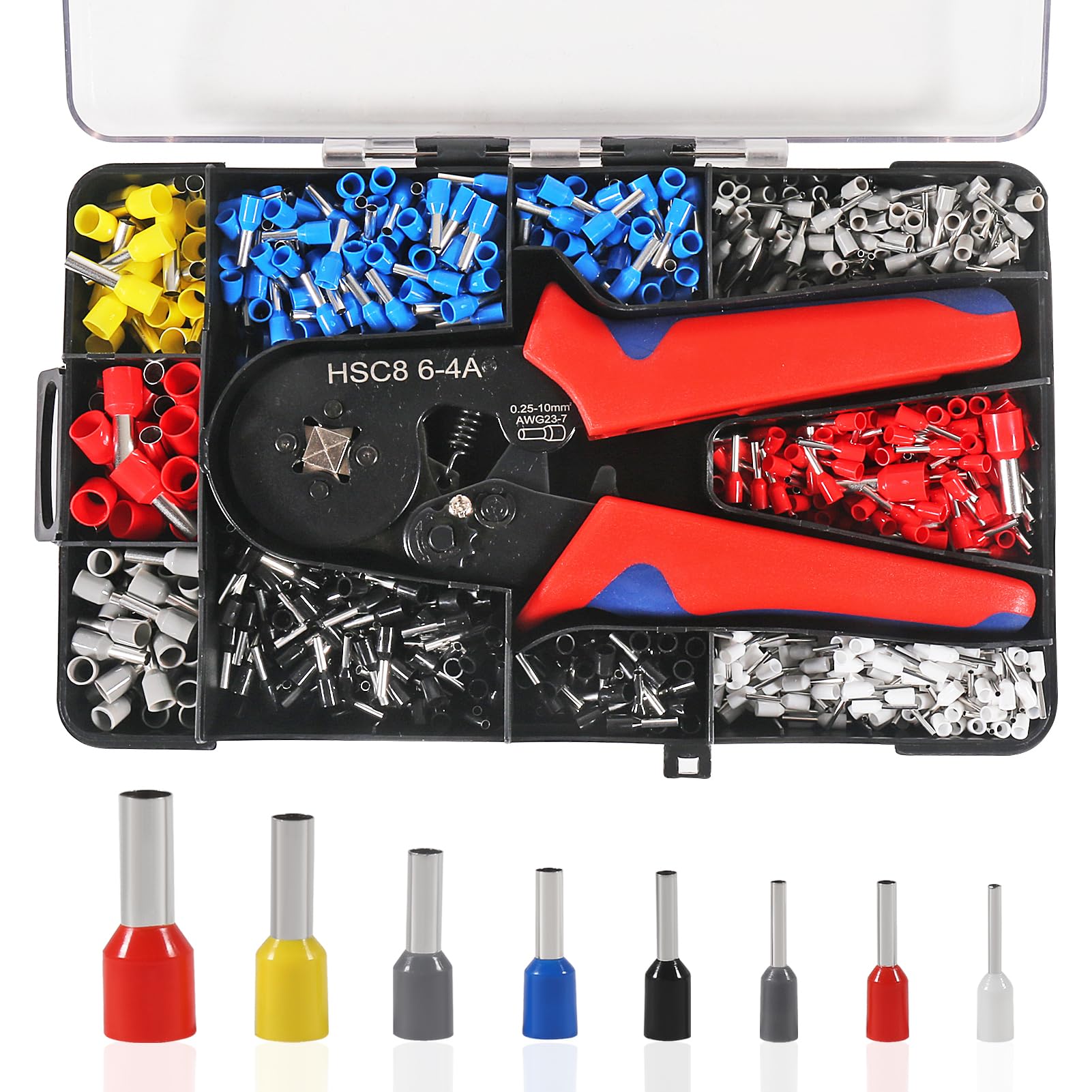 Ferrule Crimping Tool Kit with 1200pcs Wire Terminals Crimping Connectors Wire Ends Ferrules AWG 23-7 Self-adjustable Wire Plier Set Terminal Connector Sleeves Electrical Wire Connectors