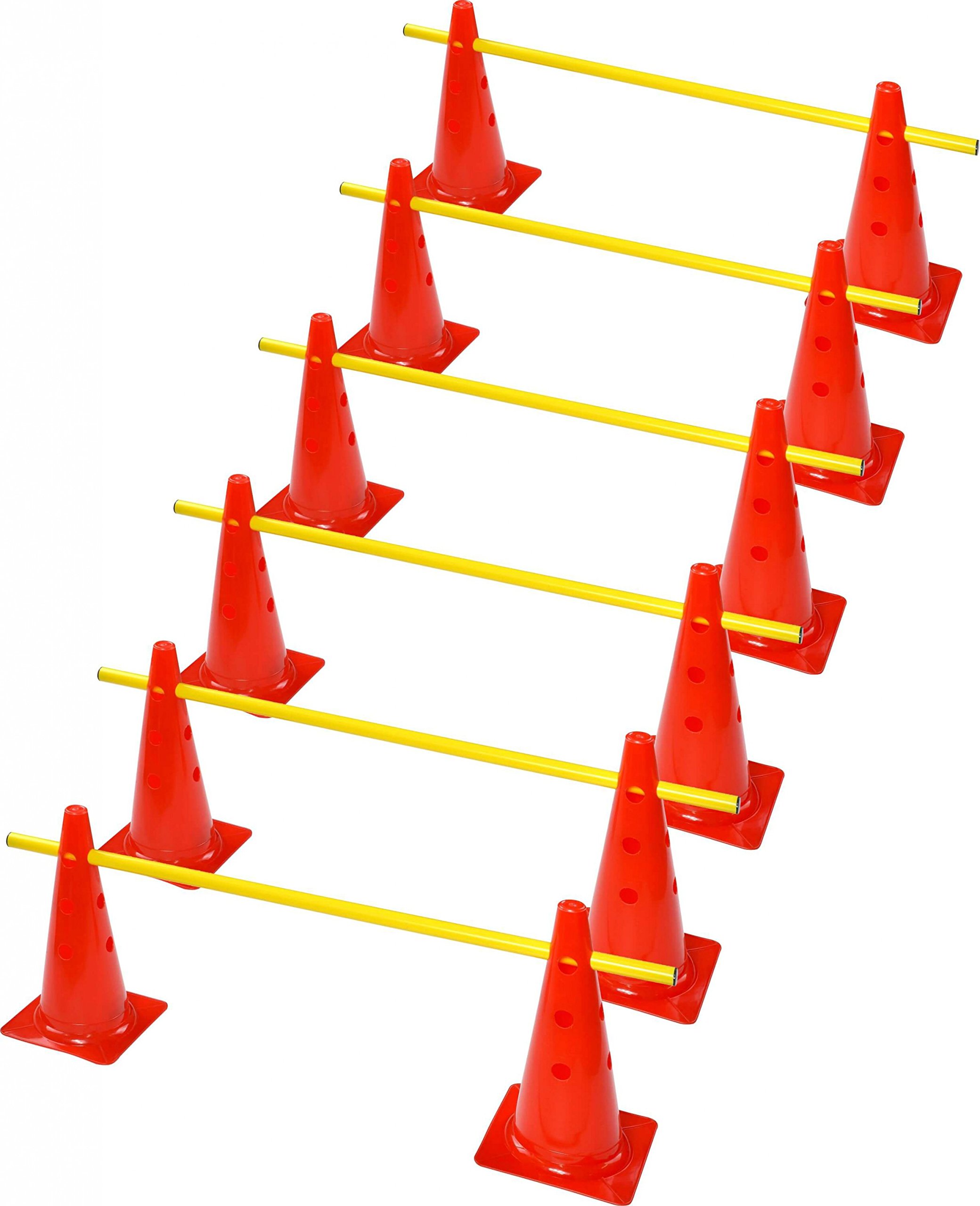 Juego de 12 conos multifunción (30 cm) con 6 barras de entrenamiento (1 m)