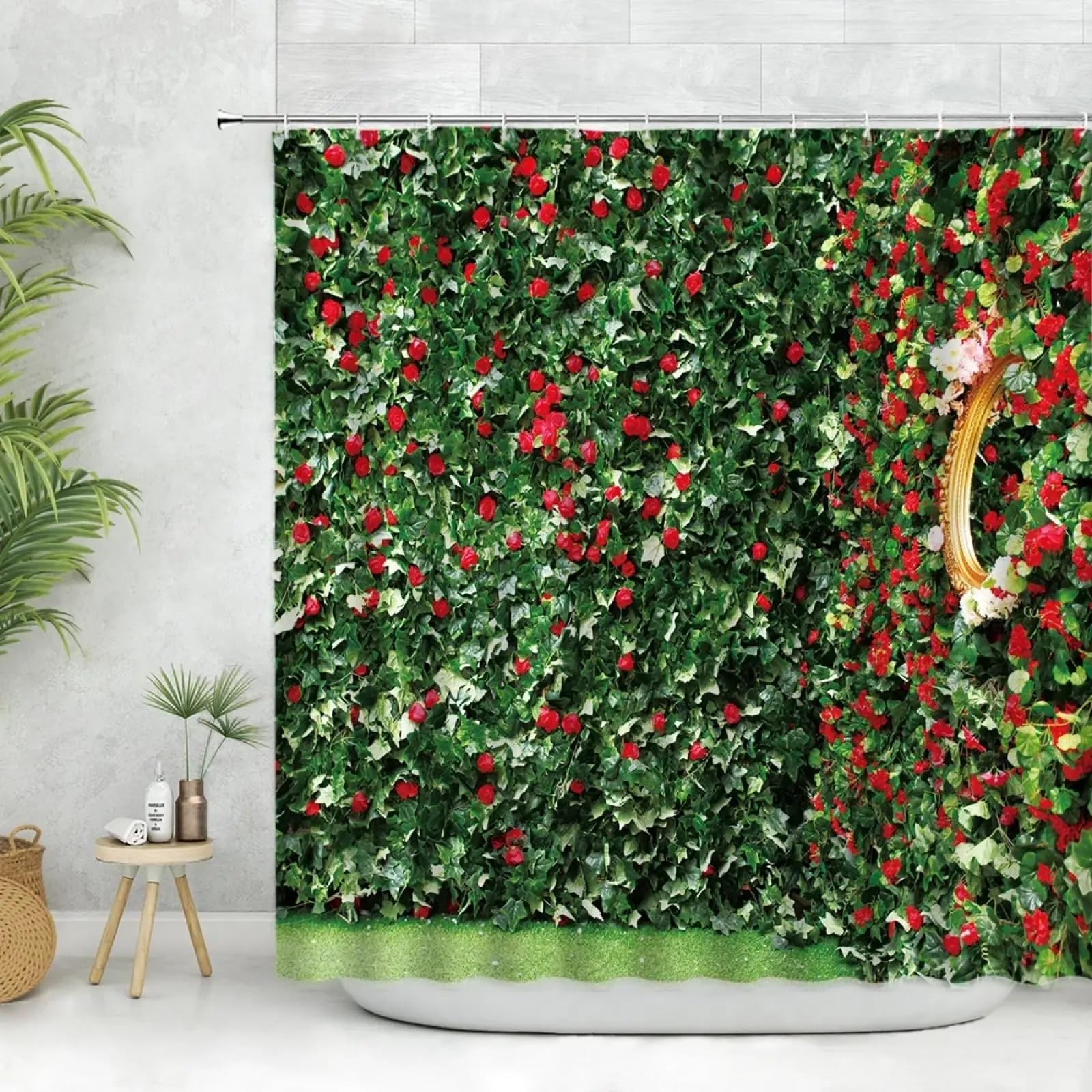 Rideau de douche moderne en tissu imprimé plante verte et écran de baignoire