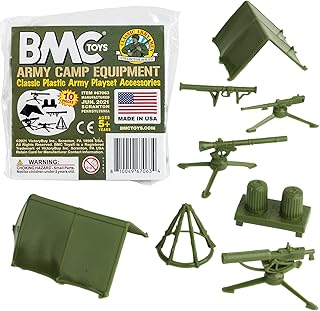 BMC Classic Plastic Army Men Playset Accessories - 10pc Military Camp - US Made