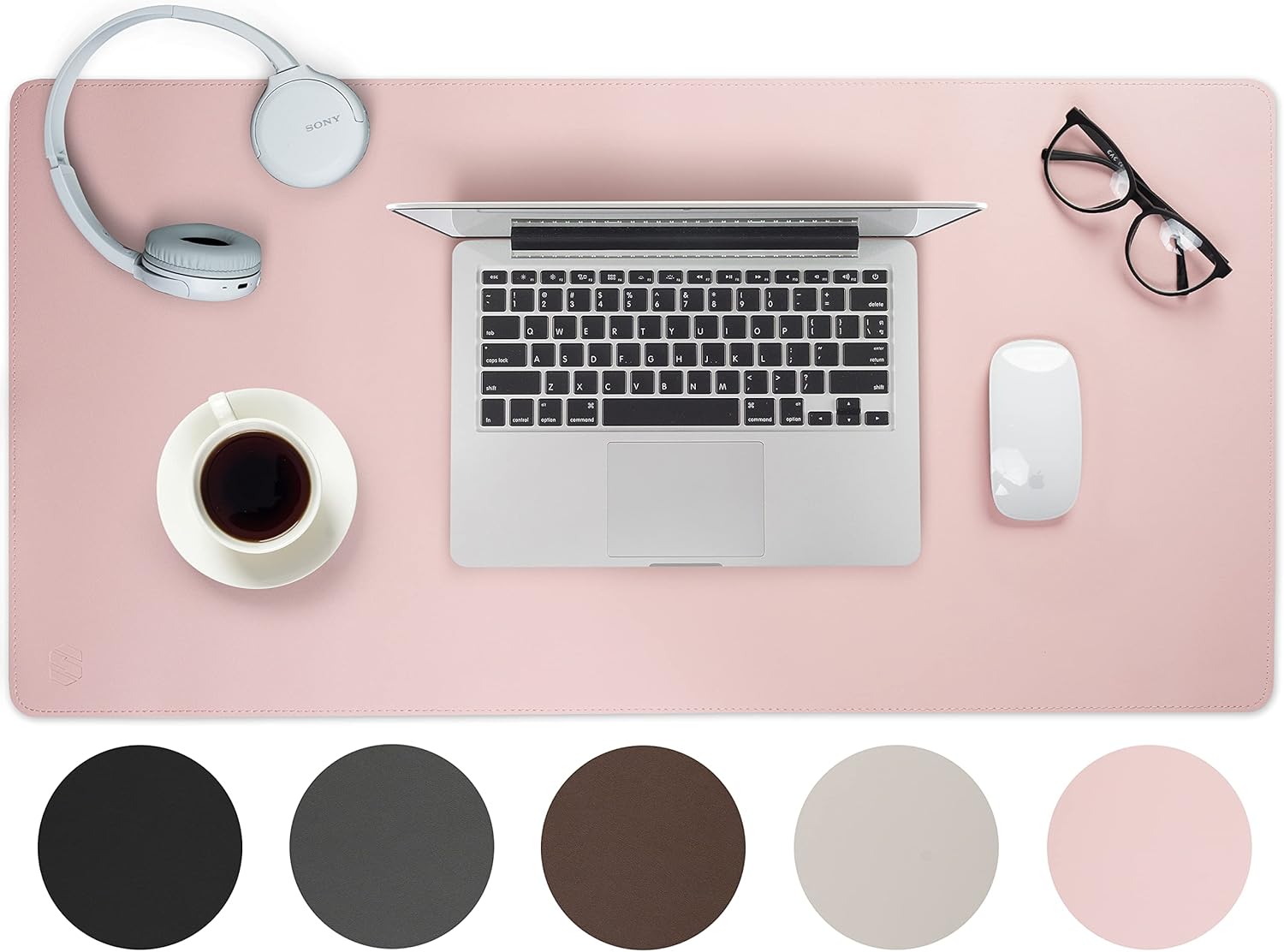 SIDORENKO Desk Pad in PU Leather 60 x 35 cm – Pink – Desk Pad with Stitched Edges – Large Desk Pad – Mouse Mat XXL – Desk Mat