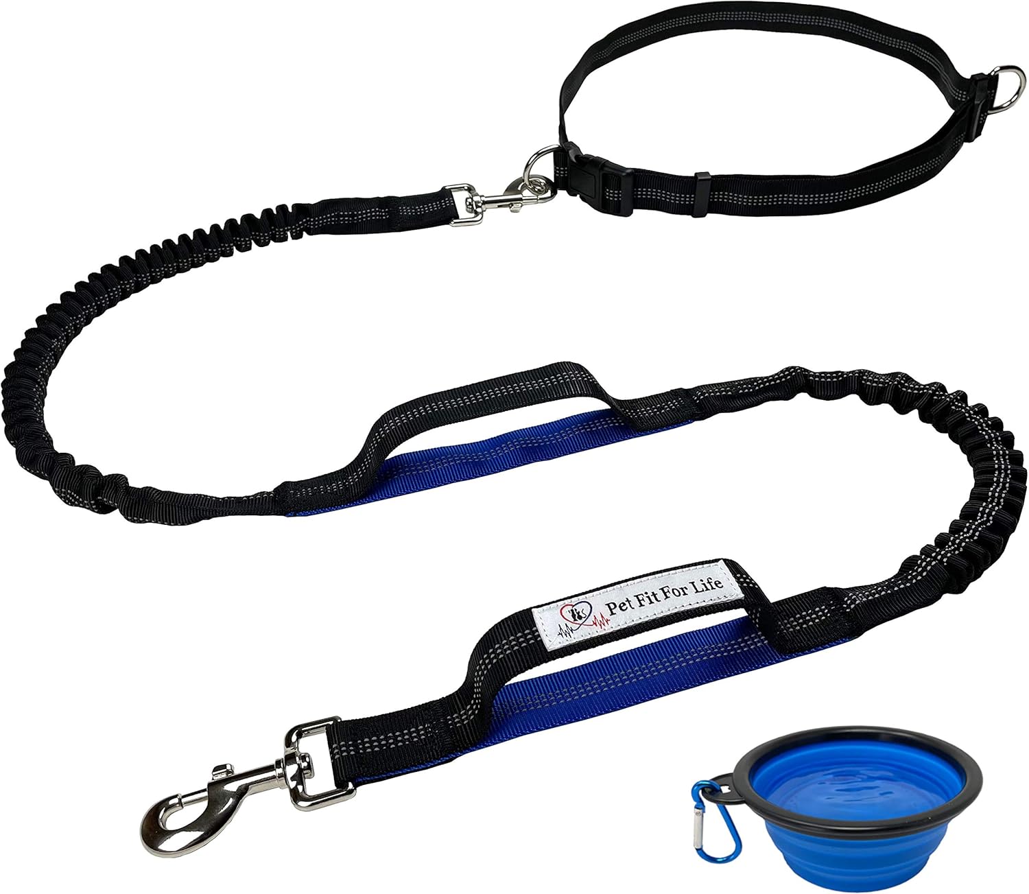 Pet Fit For Life Hands Free Adjustable Dog Leash - Retractable Bungee Lead for Walking and Running Puppy-Dog with No Hands - Bonus Collapsible Water Bowl