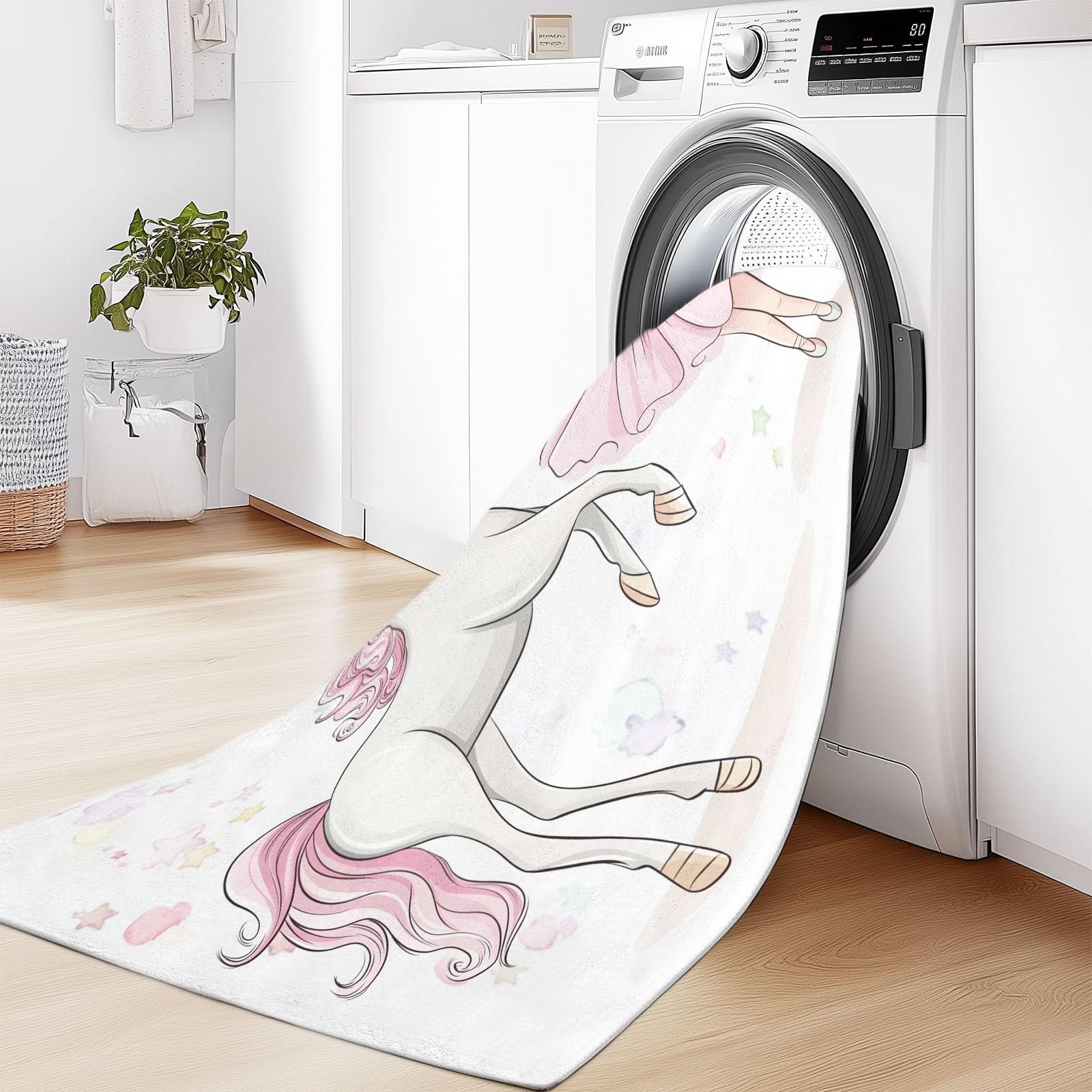 Générique Tapis pour Chambre 140x200 cm, Tapis Antidérapant Fille Dessin Animé Licorne Rose, Poils Courts Doux Lavable en Machine Blanc Tapis Décoration pour Salon, Cuisine, Entrée, Salle à Manger