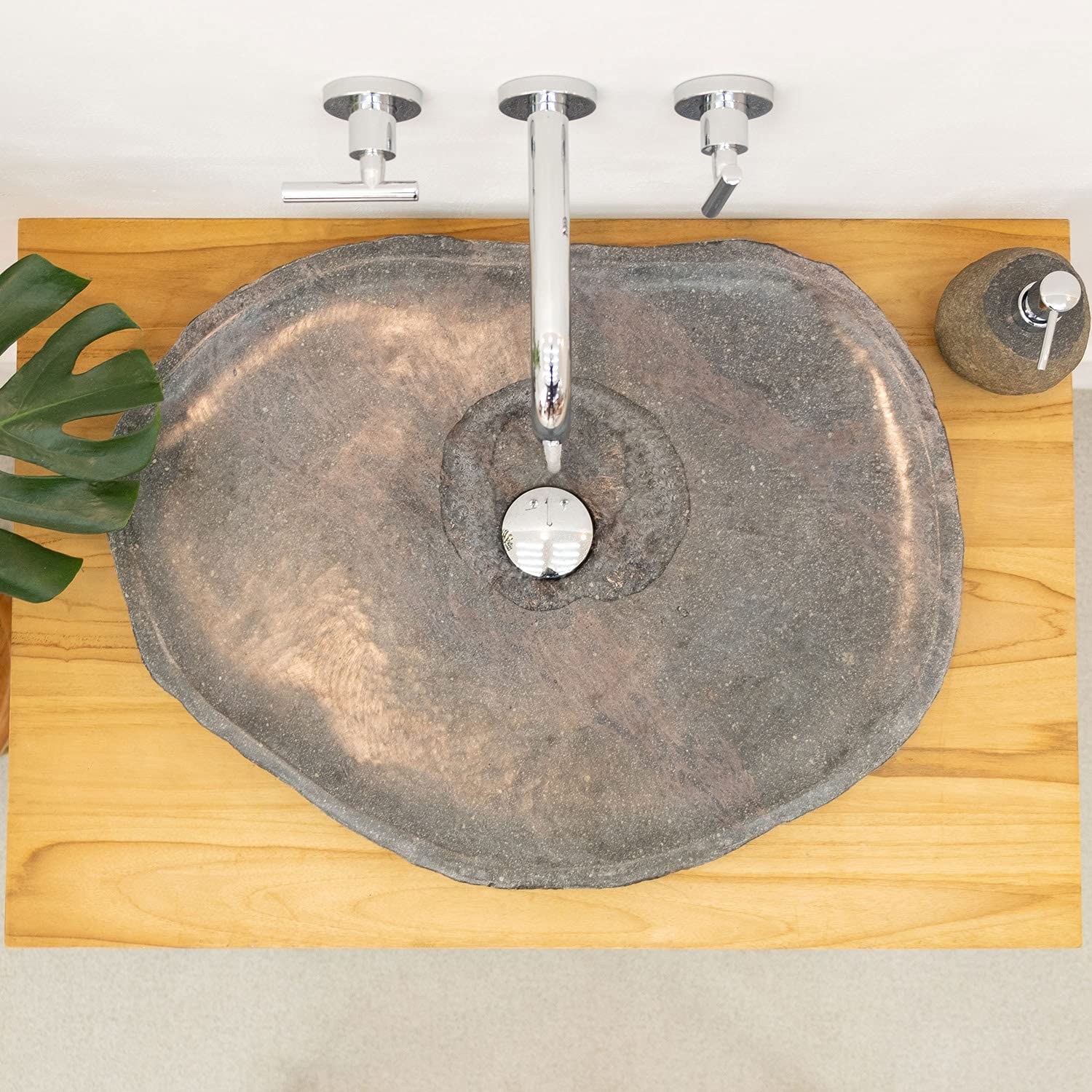 Naturstein Waschbecken 60 cm in grau extra flach - Mit Unikat Auswahl