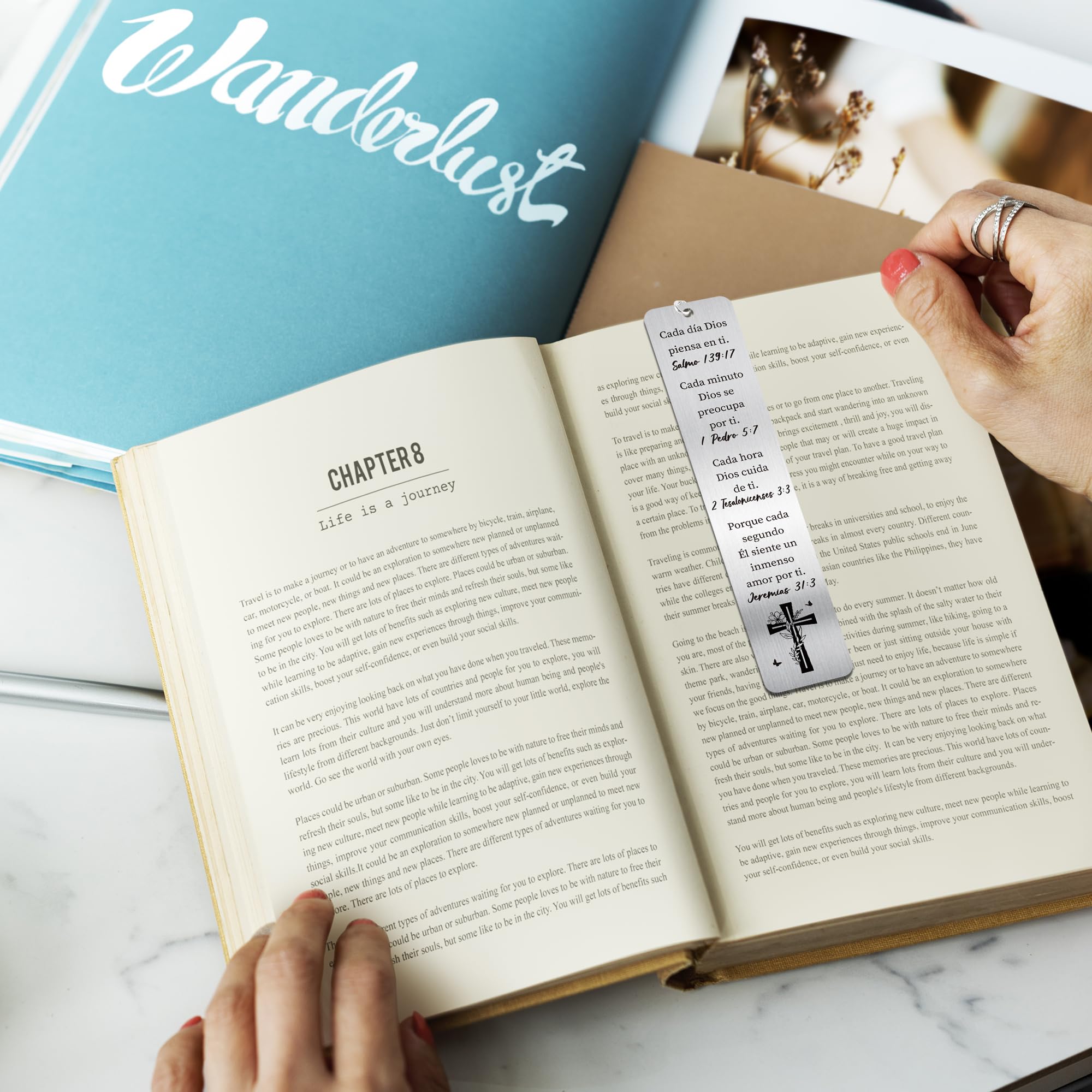 Marcapáginas de la Biblia española: Marcapáginas de metal cristiano en español, marcador de página de cruz religiosa, regalos de oración inspiradores con caja para mujeres, hombres, estudiantes