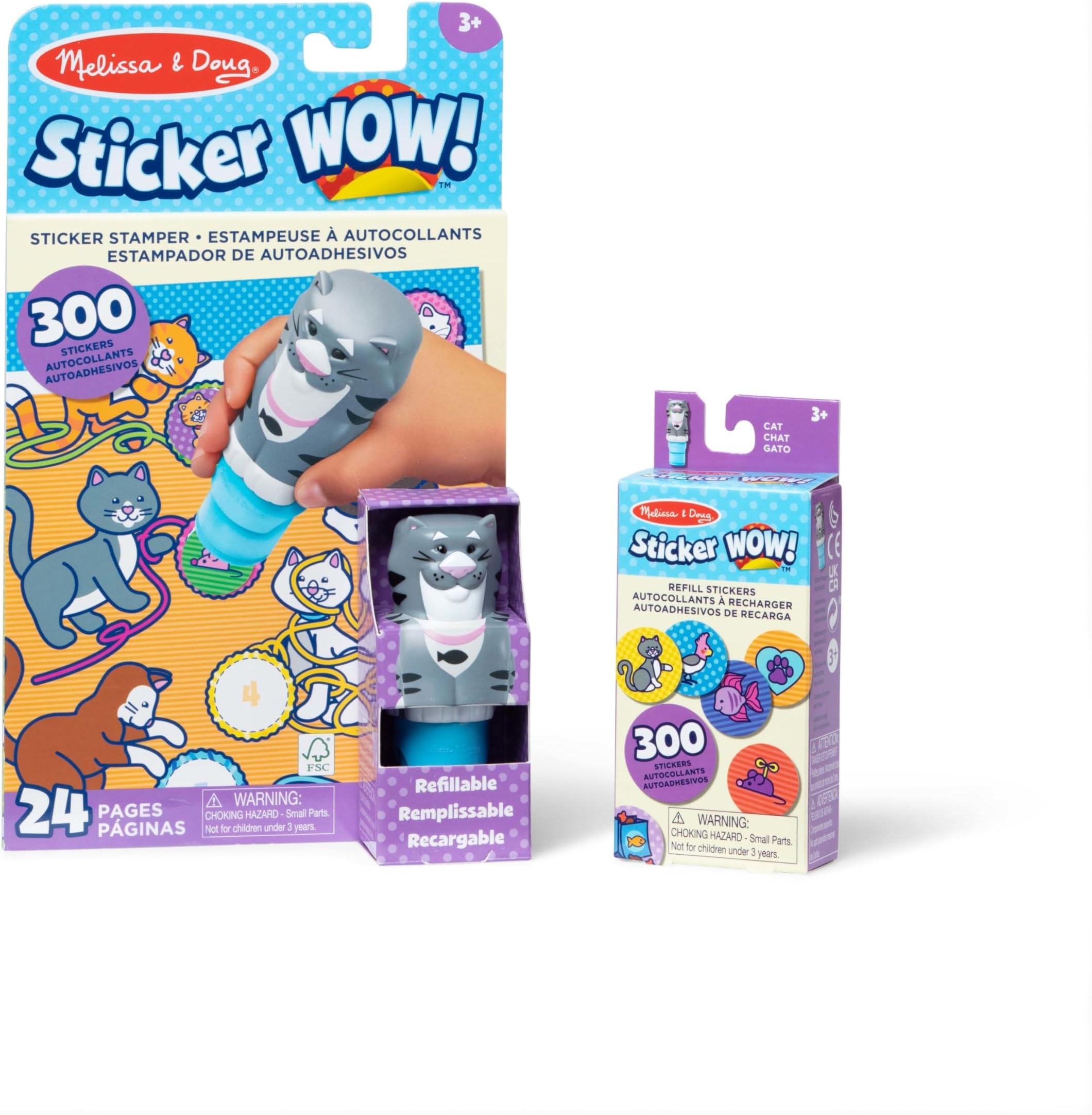 Melissa & Doug Sticker Wow Cat Bundle (Stamper w Book + 1 Refill Pack)