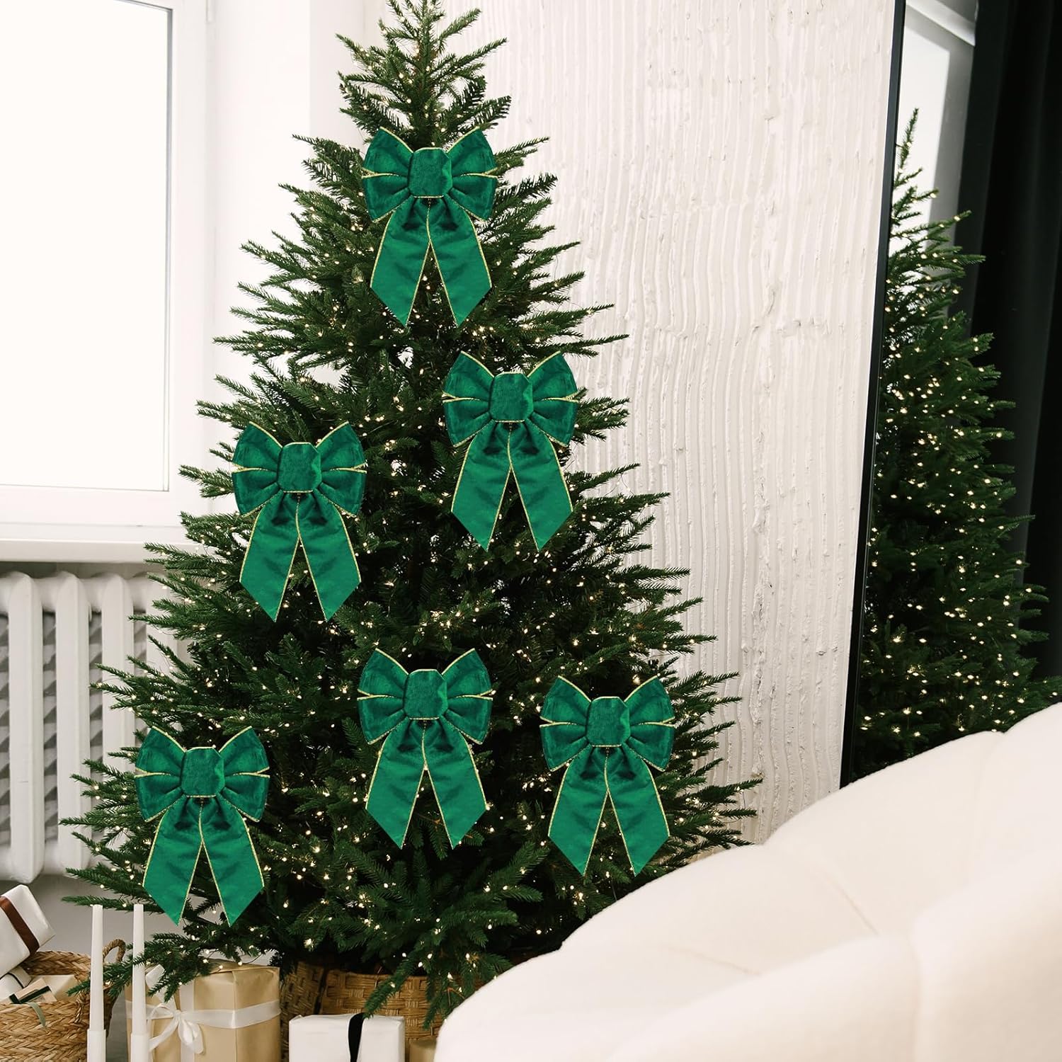 8pcs Christmas Wreath Bows, Green Velvet Bow for Wreath Golden Edged Xmas Crafts Decorative Ornament Bow for Indoor Outdoor Christmas Wedding Holiday Party Decorations - Image 3