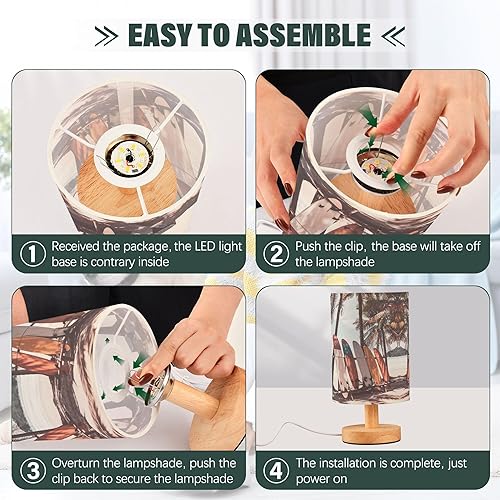 Miniatura 4 de Lámpara de mesa para tabla de surf, palmera en playa tropical, lámpara retro de verano con base de madera, lámpara de tela, lámpara de mesita de