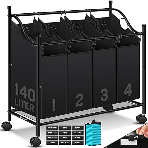 KESSER® Wäschekorb Wäschesammler Wäschesortierer mit 4 abnehmbaren Stofftaschen | 4
