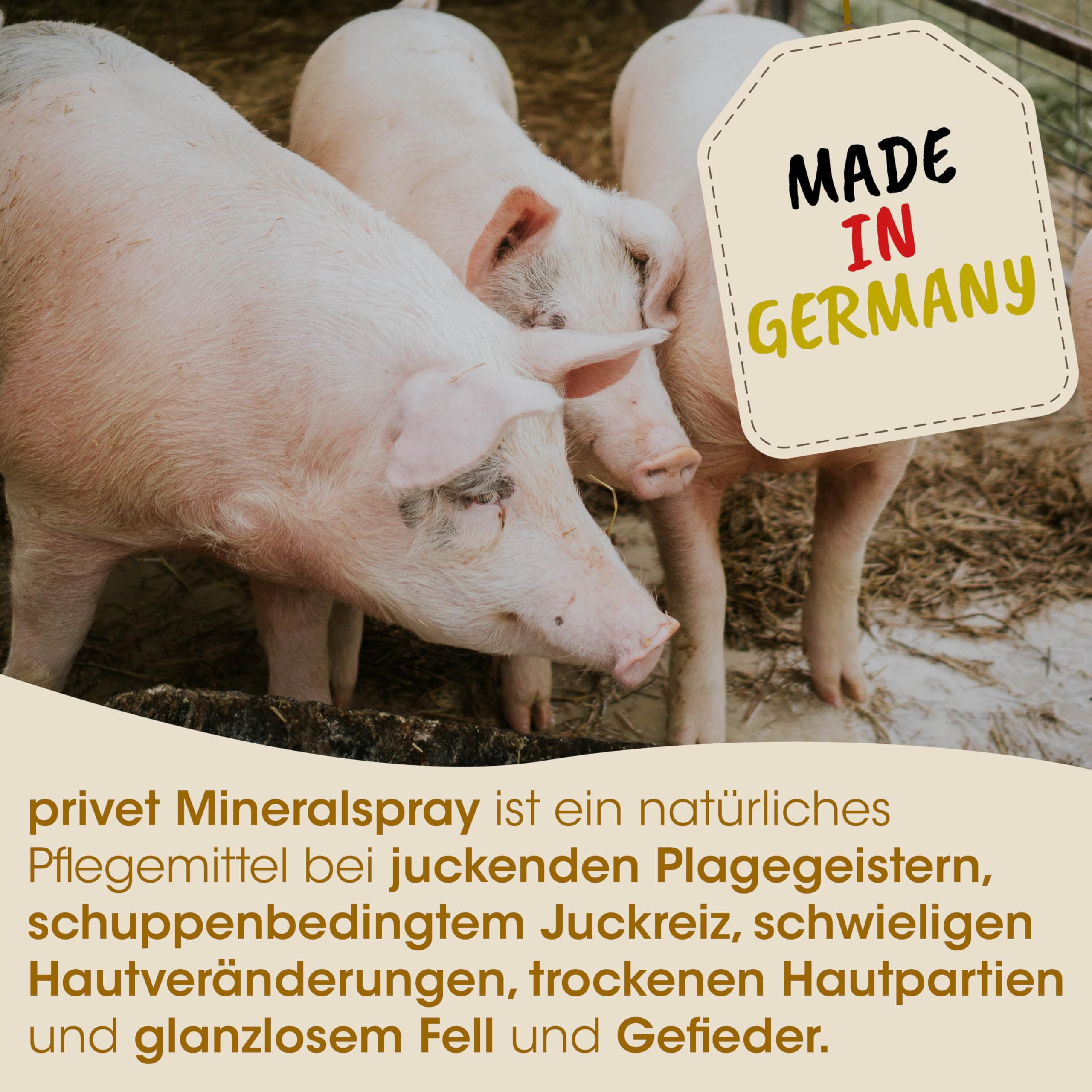 cdVet Naturprodukte privet Mineralspray 500 ml - Ziege, Schwein, Rind - Pflegemittel - juckende + schuppige + trockene Haut - glanzlosem Fell - Parasitenbefall - pflegt + beruhigt die Haut - Glanz -
