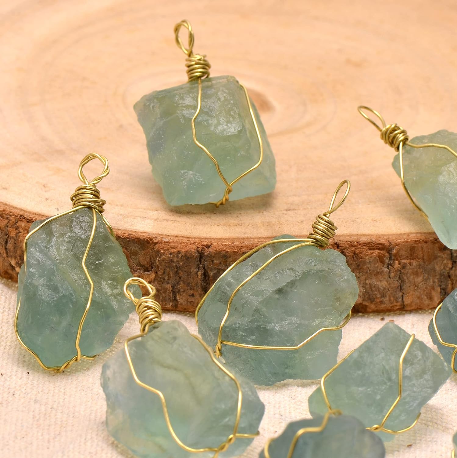 Hand Wired Natural Crystal Green Fluorite Rough Stone Reiki Healing Pendant Necklace - Image 3