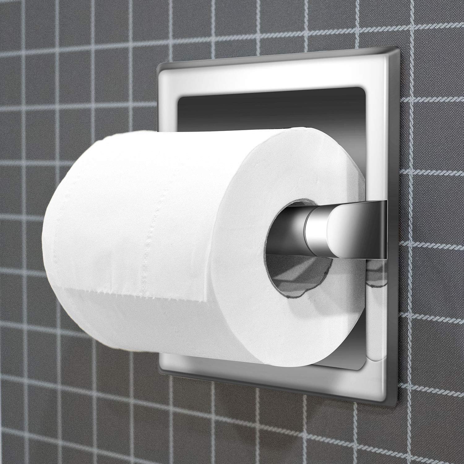 Smack, Portarrollos de papel higiénico empotrable en cromo pulido, soporte de pared para baño, incluye soporte de montaje trasero