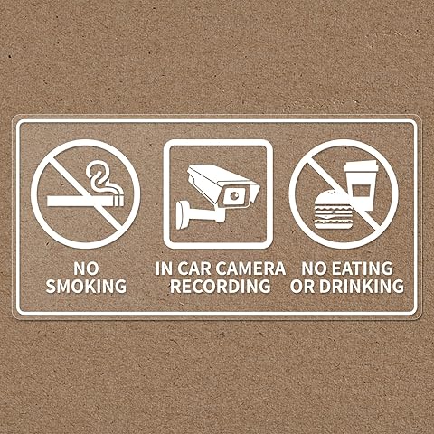 Meitaat No Smoking in Car Camera Recording No Eating or Drinking Signs 2 x 4 Inch Self-Adhesive Window Stickers Decals Vinyl Removable for Car Taxi Rideshare 10 Pack