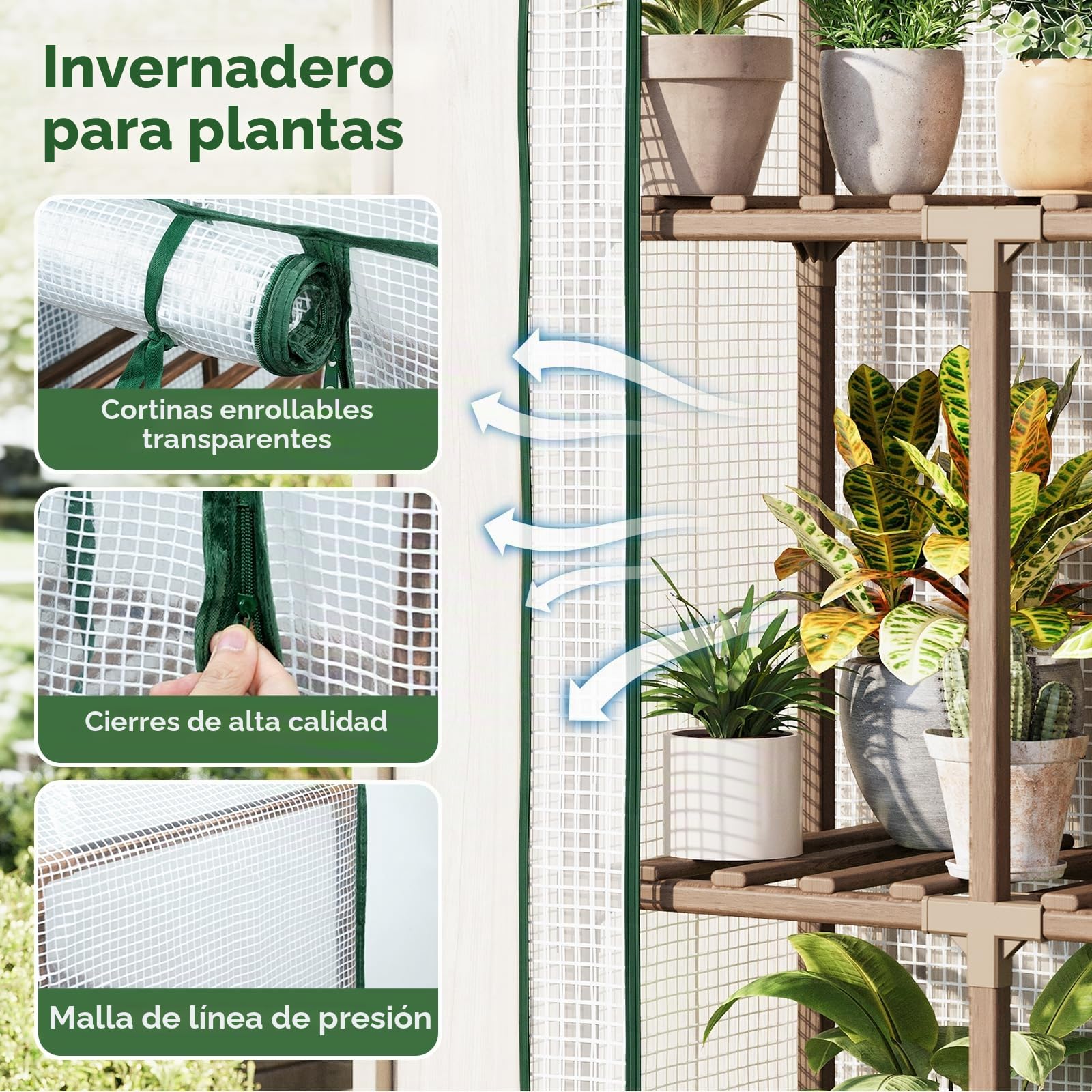 Bamworld Invernadero Exterior Invernadero Pequeño 3 Niveles Portátil y Reutilizable con Cubierta de PE para Jardín Terraza y Patio Protección Invernal para Plantas Marco de Eucalipto Robusto