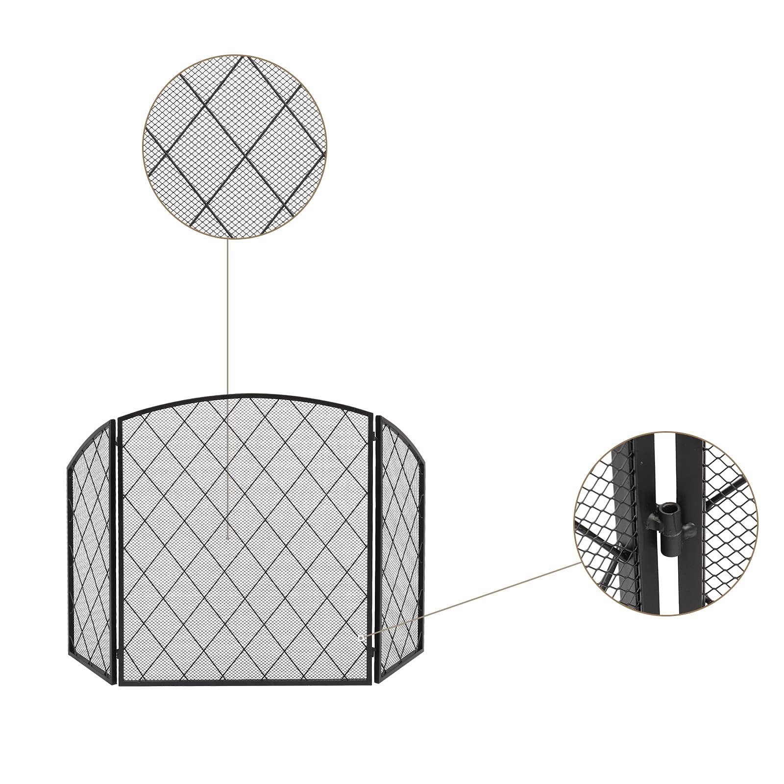 Schermi per Caminetti di Guardia Schermo Camino Tri-Fold Arc Top Thin Line Diamond Grid Decorative Iron 128x77x 1CM.Dimensione dispiegata Accessori per Caminetti in Rete Decorativa