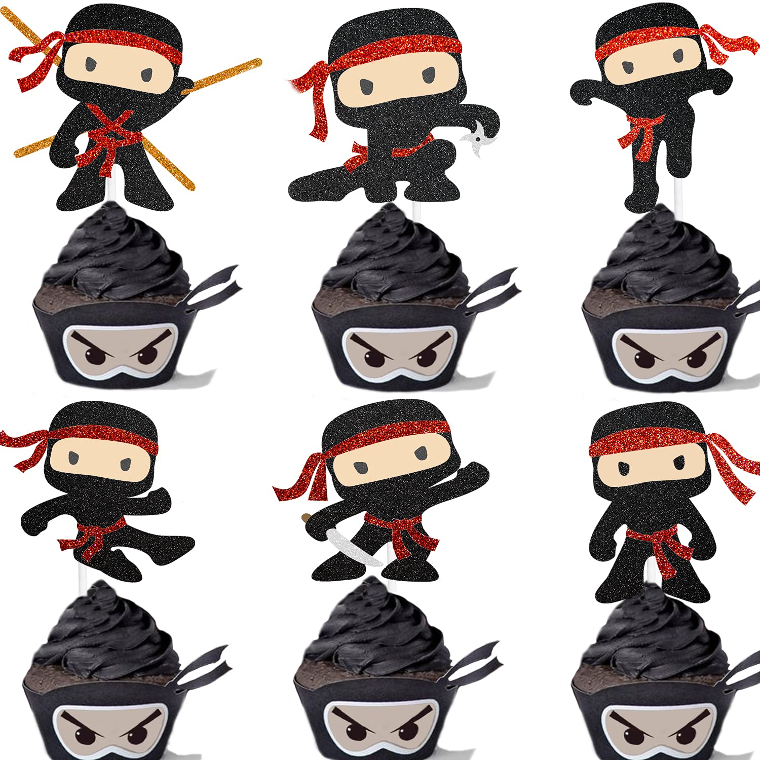 Ninja Cupcake Toppers 18 Pcs - Ninja Party Themed Kids boys Birthday Party Event Decoration Supplies