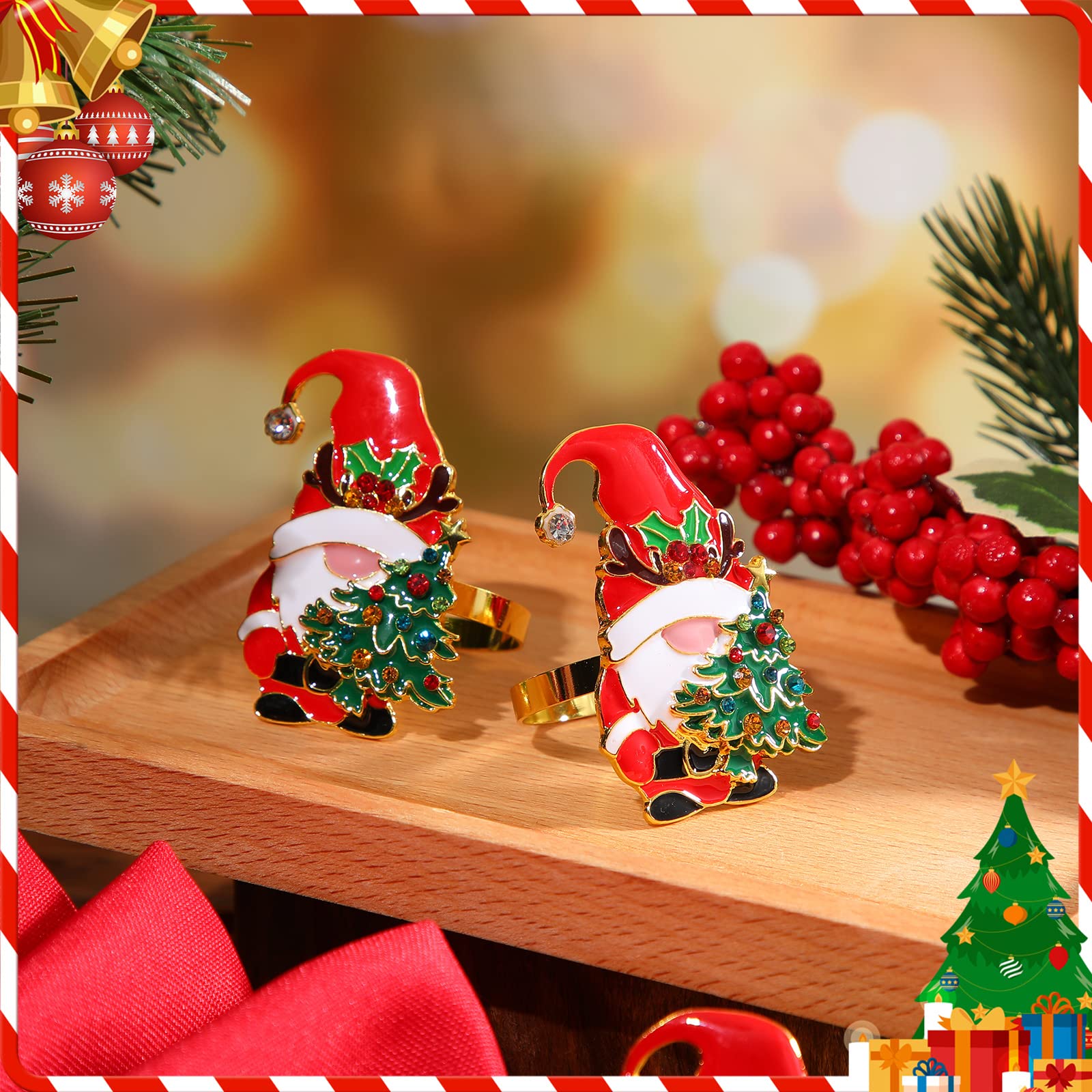 Lot de 12 ronds de serviette « Merry Christmas » en alliage de métal doré et rouge avec strass pour table de Noël, dîner de maison, cuisine, décoration de table de mariage, banquet (nain de mariage)