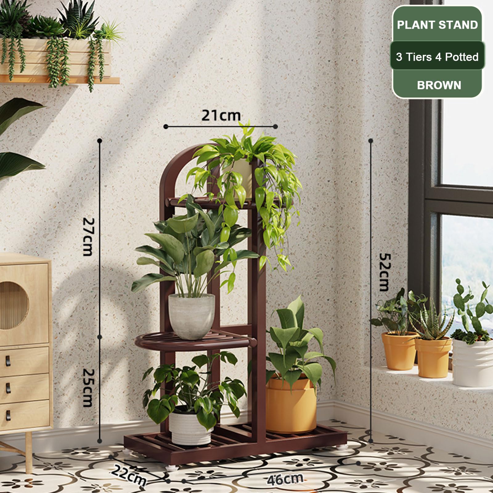 Podstawa zakładu wewnątrz na zewnątrz, Półka metalowa do dużych obciążeń dla wielu roślin, Narożnik Tiered Flower Stand do okna Ogród Balkon Dom Dekoracje Salon Sypialnia,Brown,3 Tiers