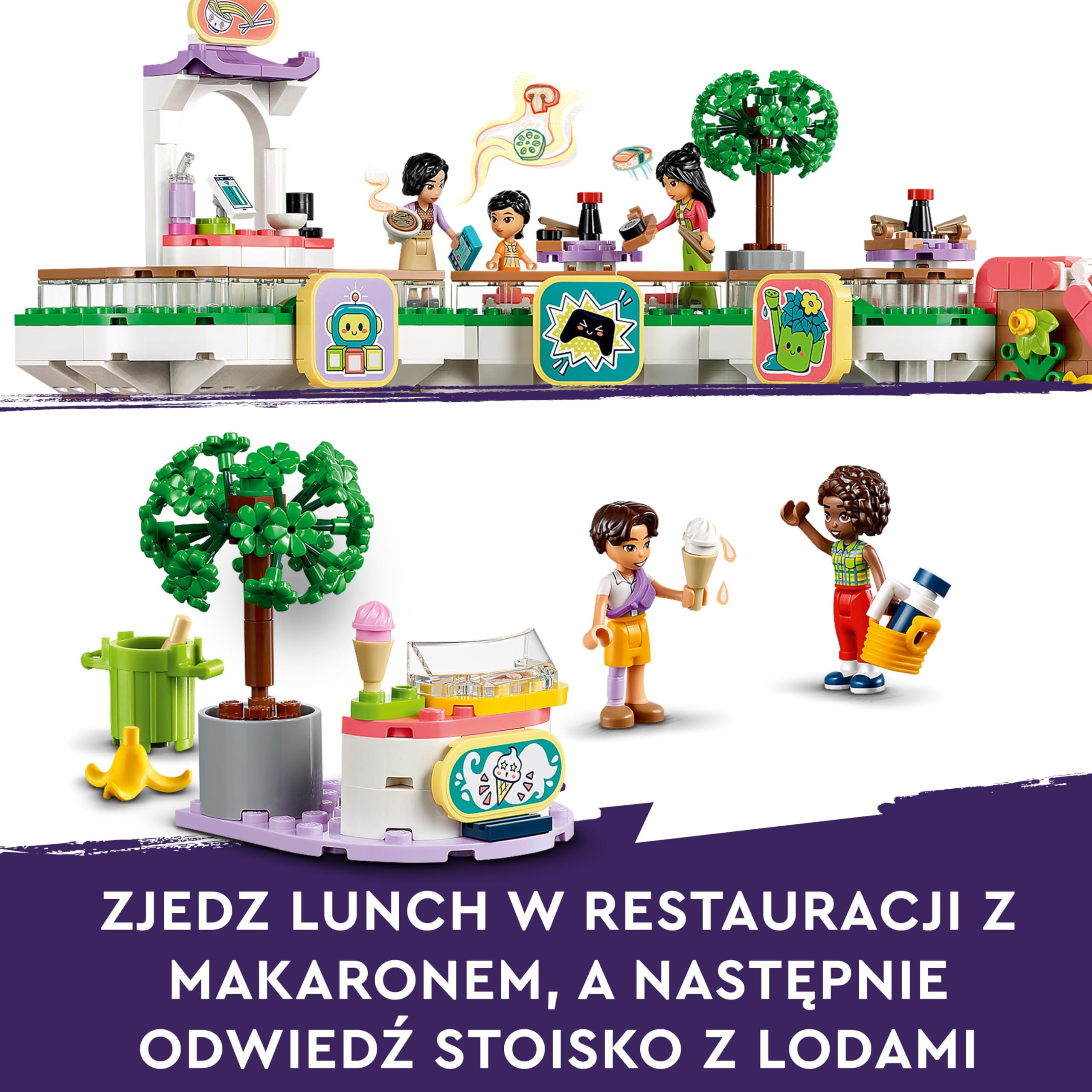 LEGO Friends Centrum handlowe w Heartlake City z 5 sklepami dla dziewczynek i chłopców, dzieci w wieku od 8 lat, zabawki do budowania i odgrywania ról, 7 minilaleczek, prezent urodzinowy, 42604