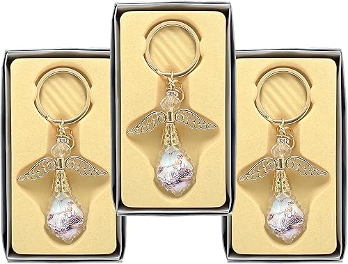 Miniatura 6 de 12 piezas de cristal de guadalupe de ángel de la guarda de bautismo con ángel dorado llavero Recuerdos de bautizo primera comunión boda ducha fiesta
