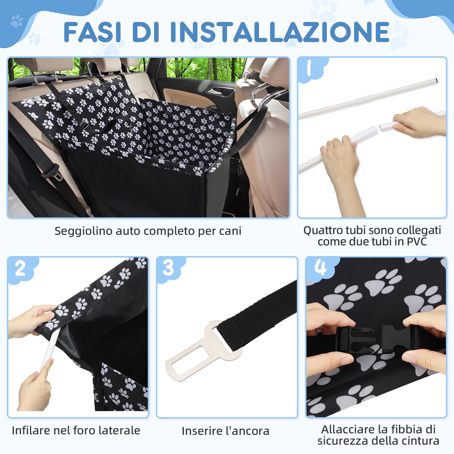 68x57x33 cm Seggiolino Auto Cane 3 in 1 Rialzato Pieghevole – Trasportino Impermeabile con Cintura di Sicurezza, per Auto SUV Camion, Traspirante