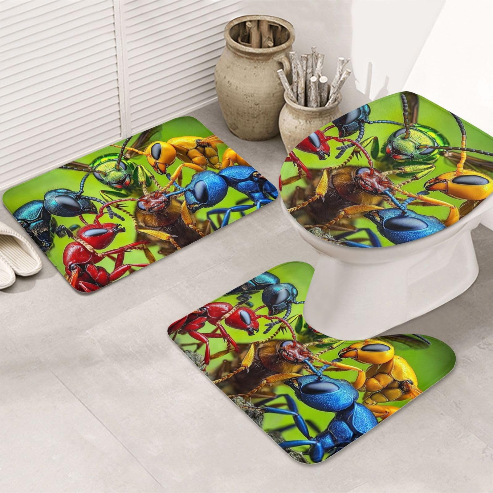 Juego de alfombras de baño Imagine con 3 piezas antideslizantes de diseño botánico de insectos